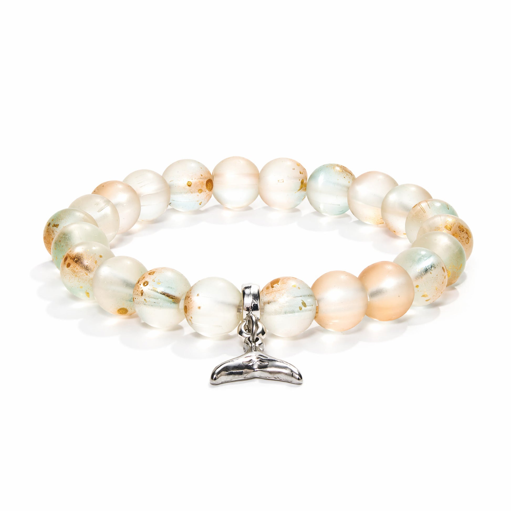 Supporting Ocean Cleanup Whale Tail Rescue Bracelet – Recycled 8mm Frosted Gold-Speckled Glass Beads - image 0