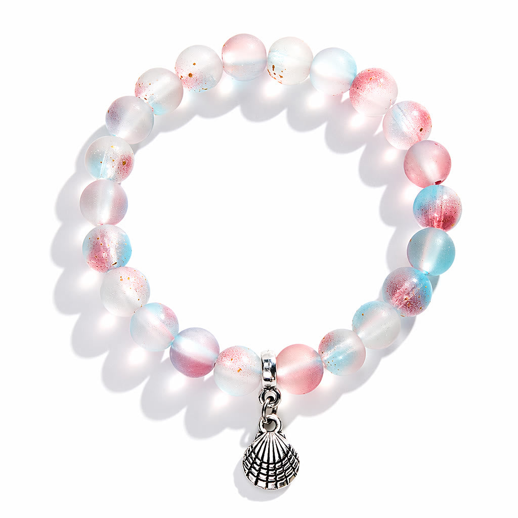 Protect Ocean Life Shell Pendant Rescue Bracelet – Recycled 8mm Frosted Gold-Speckled Glass Beads - image 15