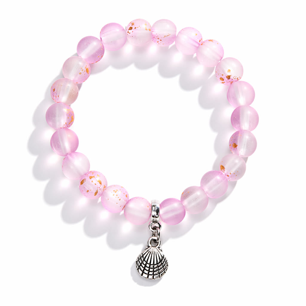 Protect Ocean Life Shell Pendant Rescue Bracelet – Recycled 8mm Frosted Gold-Speckled Glass Beads - image 7