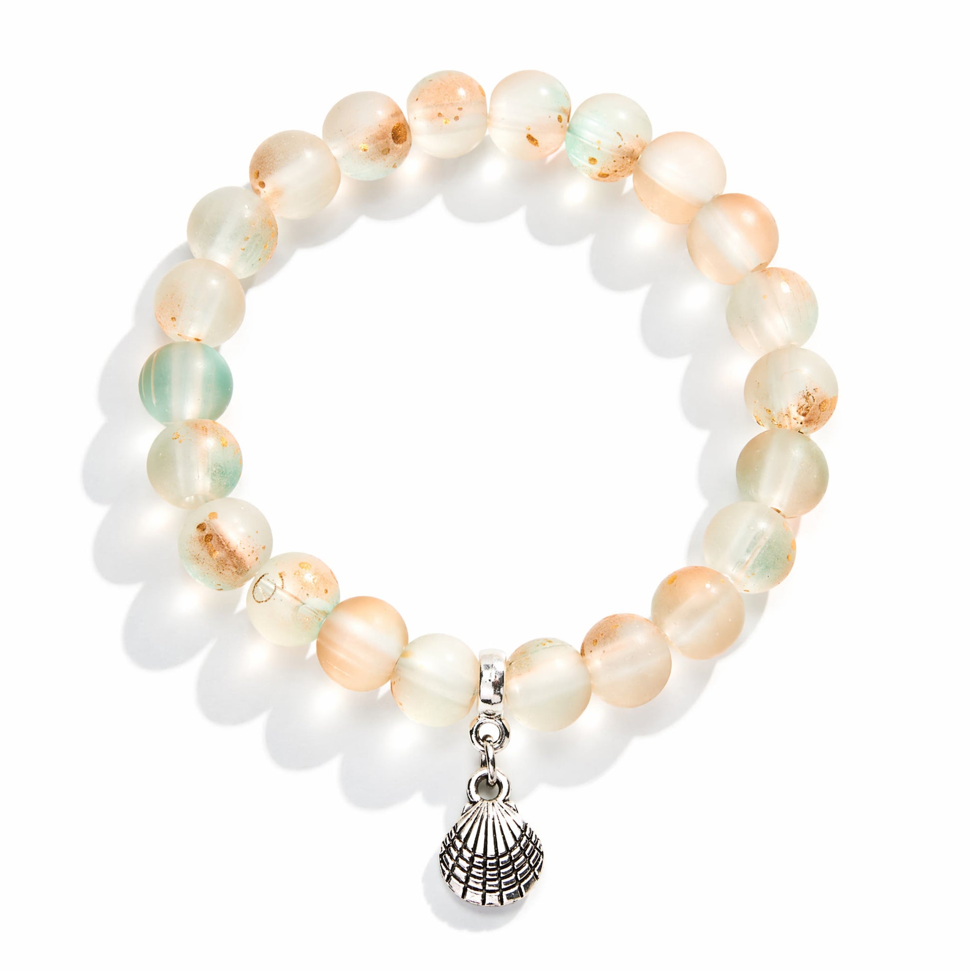 Protect Ocean Life Shell Pendant Rescue Bracelet – Recycled 8mm Frosted Gold-Speckled Glass Beads - image 9