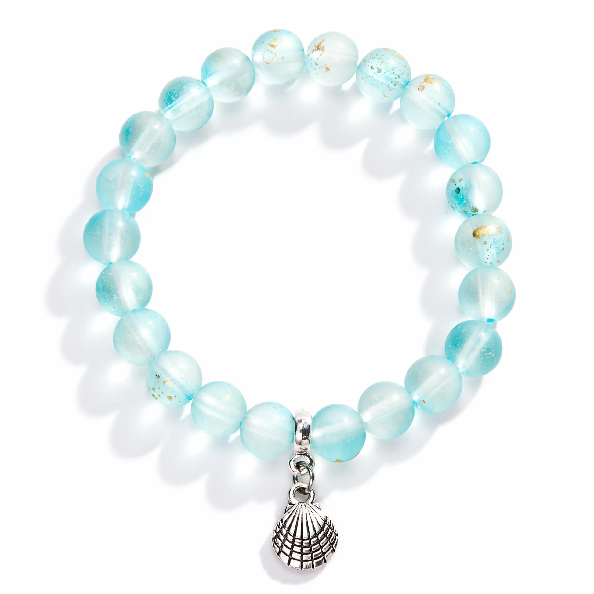 Protect Ocean Life Shell Pendant Rescue Bracelet – Recycled 8mm Frosted Gold-Speckled Glass Beads - image 13