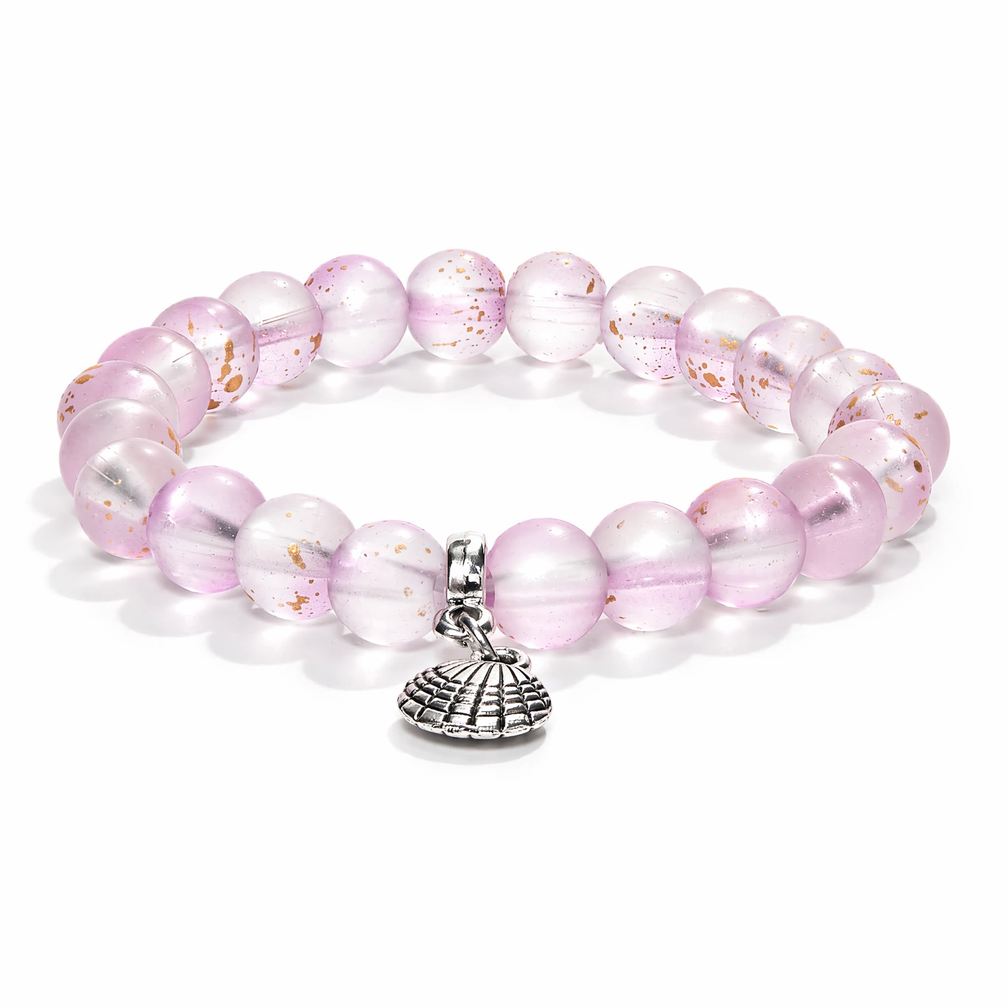 Protect Ocean Life Shell Pendant Rescue Bracelet – Recycled 8mm Frosted Gold-Speckled Glass Beads - image 0