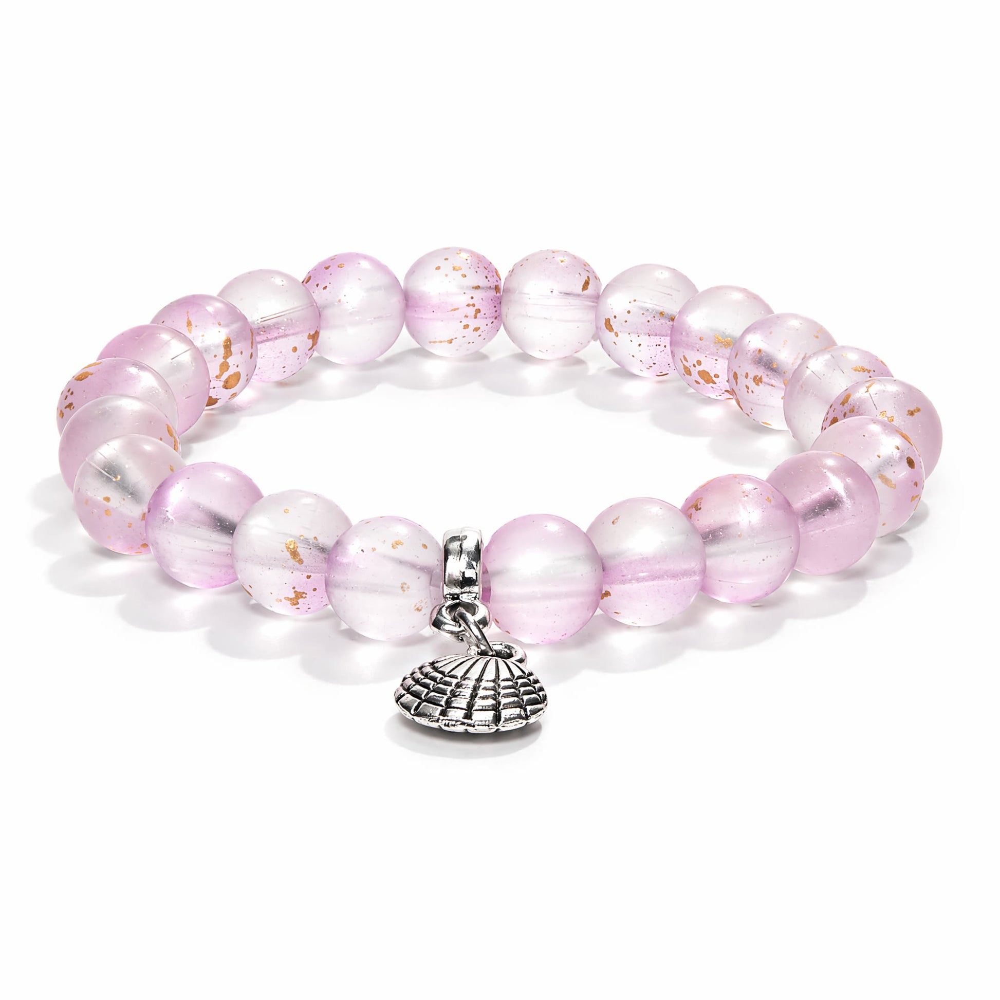 Protect Ocean Life Shell Pendant Rescue Bracelet – Recycled 8mm Frosted Gold-Speckled Glass Beads - image 0