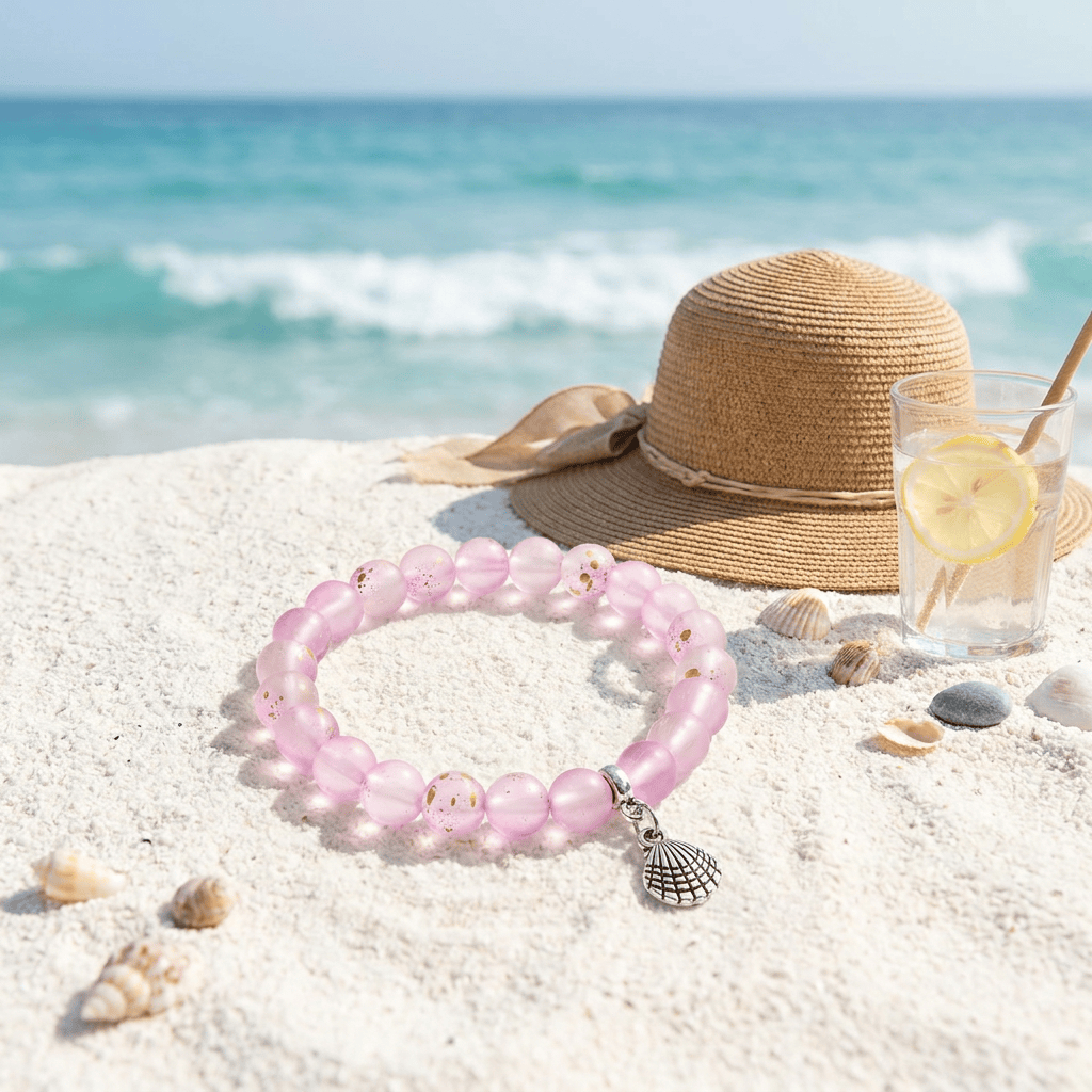 Protect Ocean Life Shell Pendant Rescue Bracelet – Recycled 8mm Frosted Gold-Speckled Glass Beads - image 6