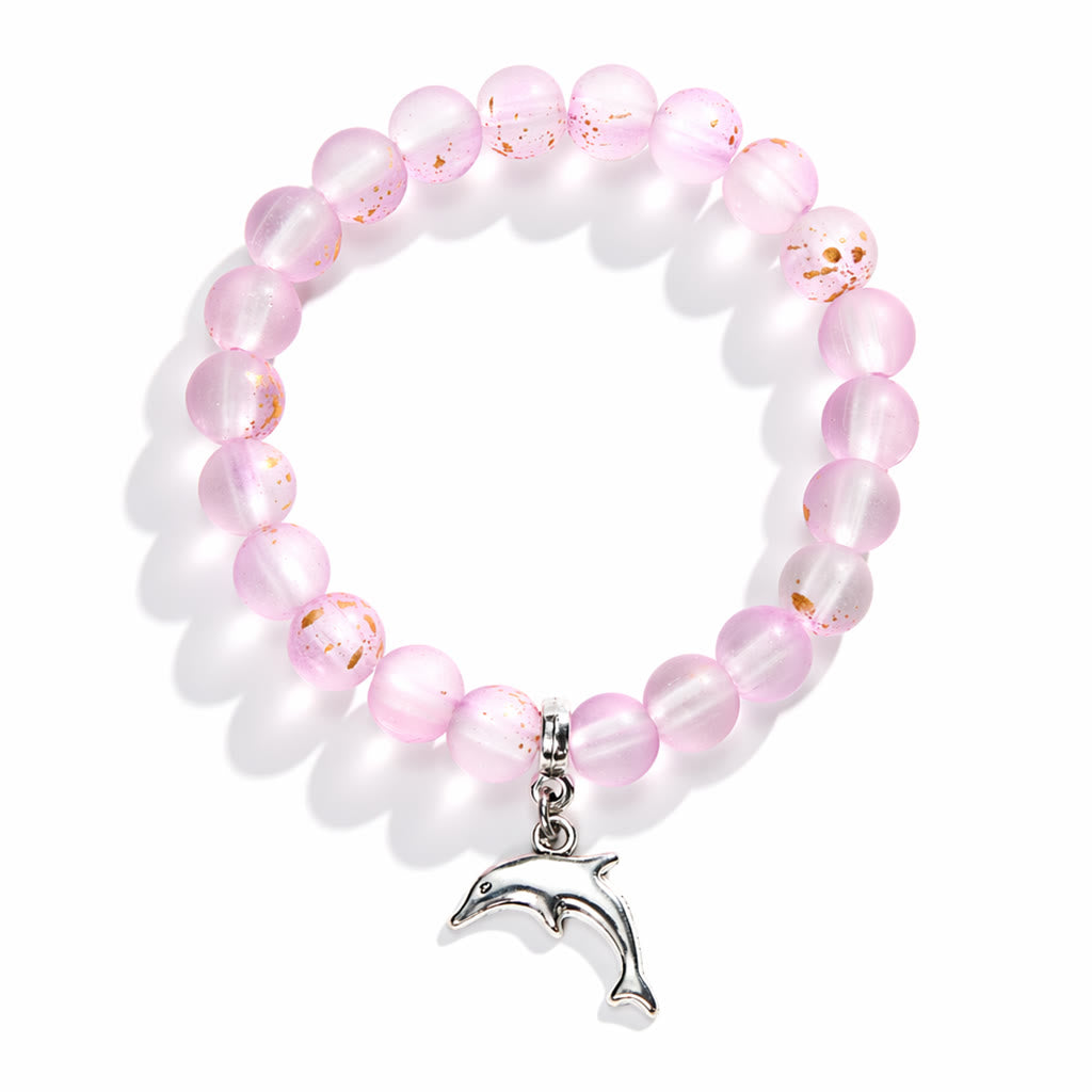 Protect Dolphins & Marine Life Rescue Bracelet – Recycled 8mm Frosted Gold-Speckled Glass Beads - image 9