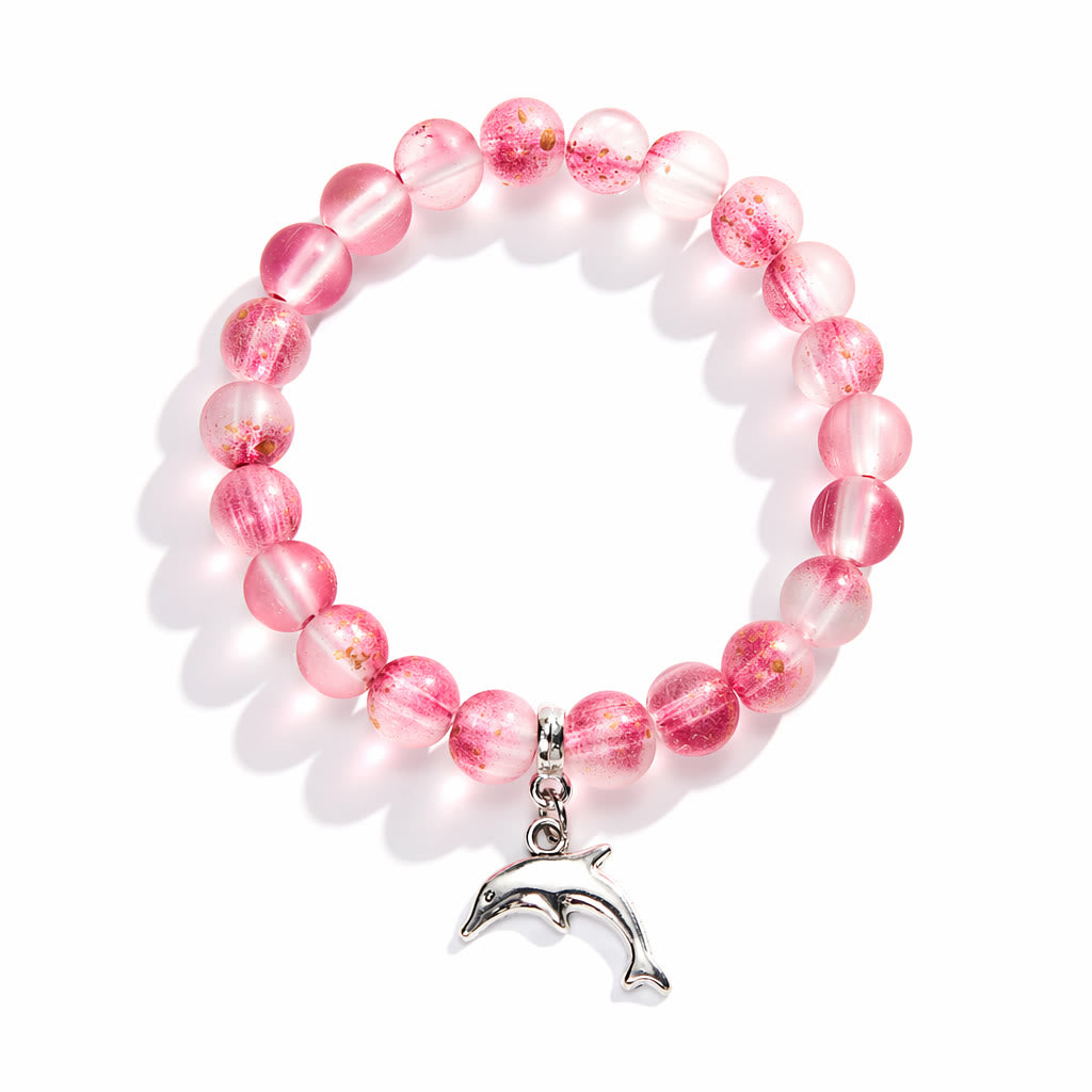 Protect Dolphins & Marine Life Rescue Bracelet – Recycled 8mm Frosted Gold-Speckled Glass Beads - image 7
