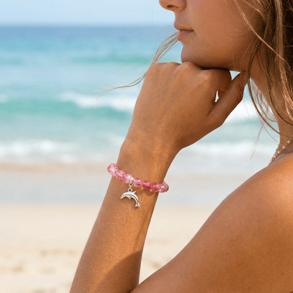 Protect Dolphins & Marine Life Rescue Bracelet – Recycled 8mm Frosted Gold-Speckled Glass Beads - image 1