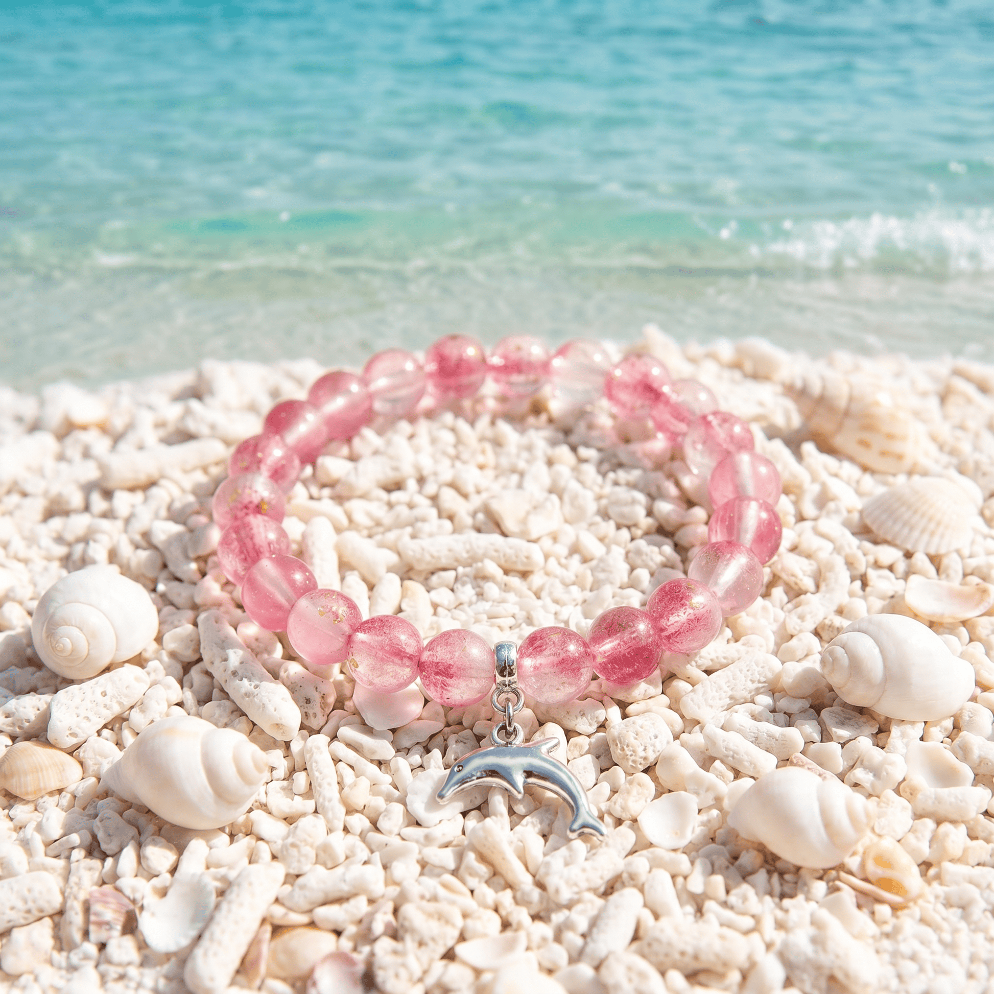 Protect Dolphins & Marine Life Rescue Bracelet – Recycled 8mm Frosted Gold-Speckled Glass Beads - image 6