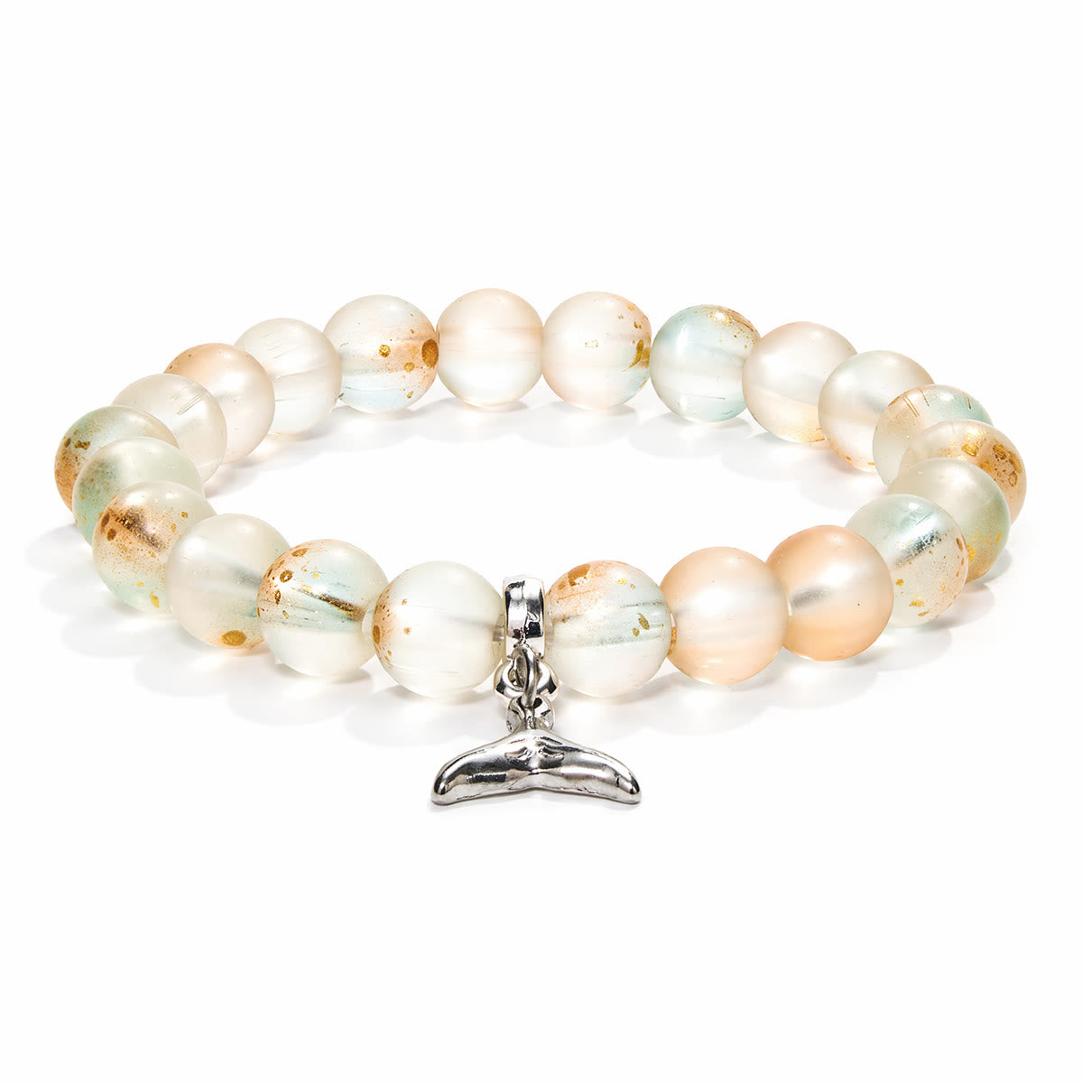 Supporting Ocean Cleanup Whale Tail Rescue Bracelet – Recycled 8mm Frosted Gold-Speckled Glass Beads - image 0