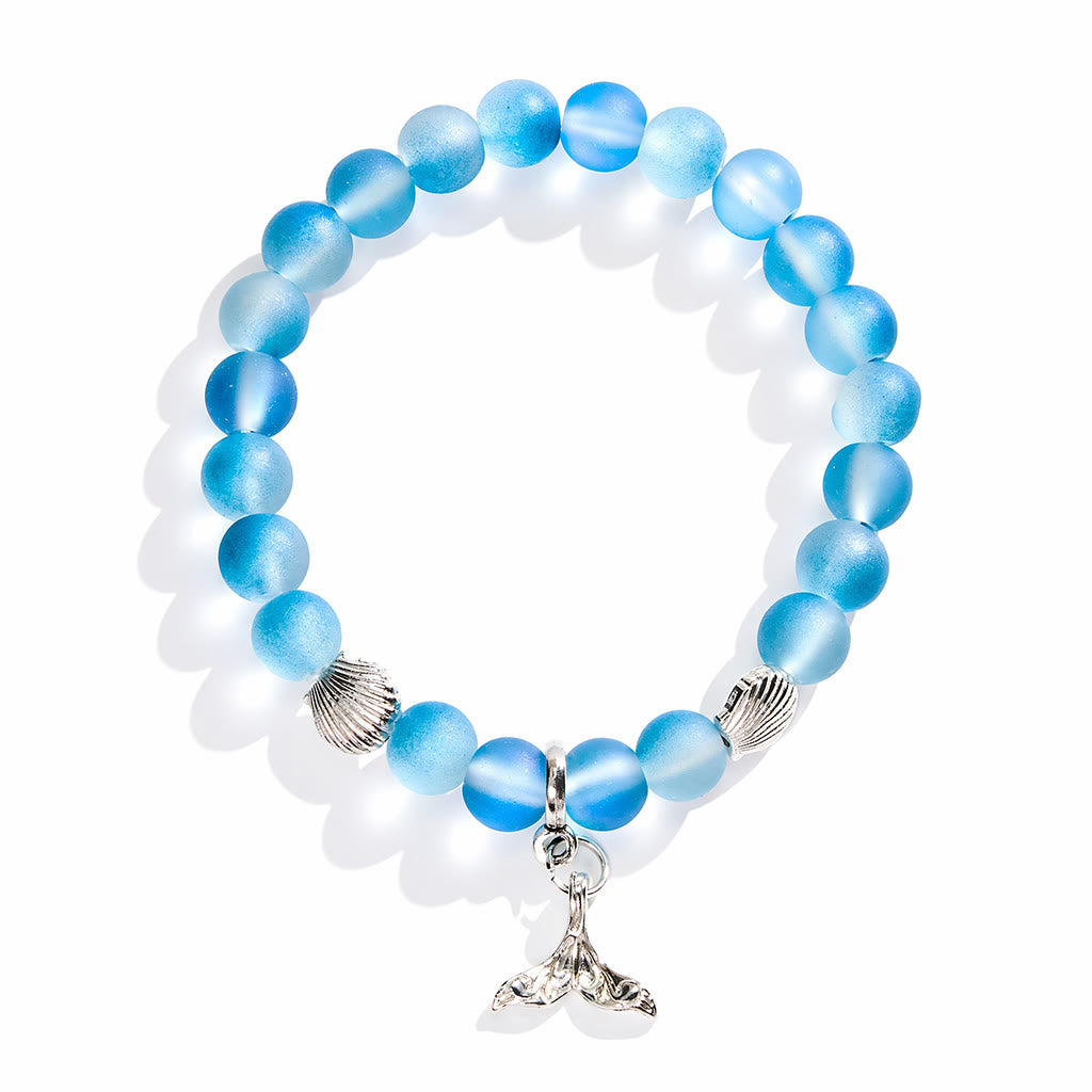 Shell & Whale Tail Save Sea Animals Bracelet – Recycled 8mm Frosted Glass Beads Supporting Ocean Cleanup  - image 8