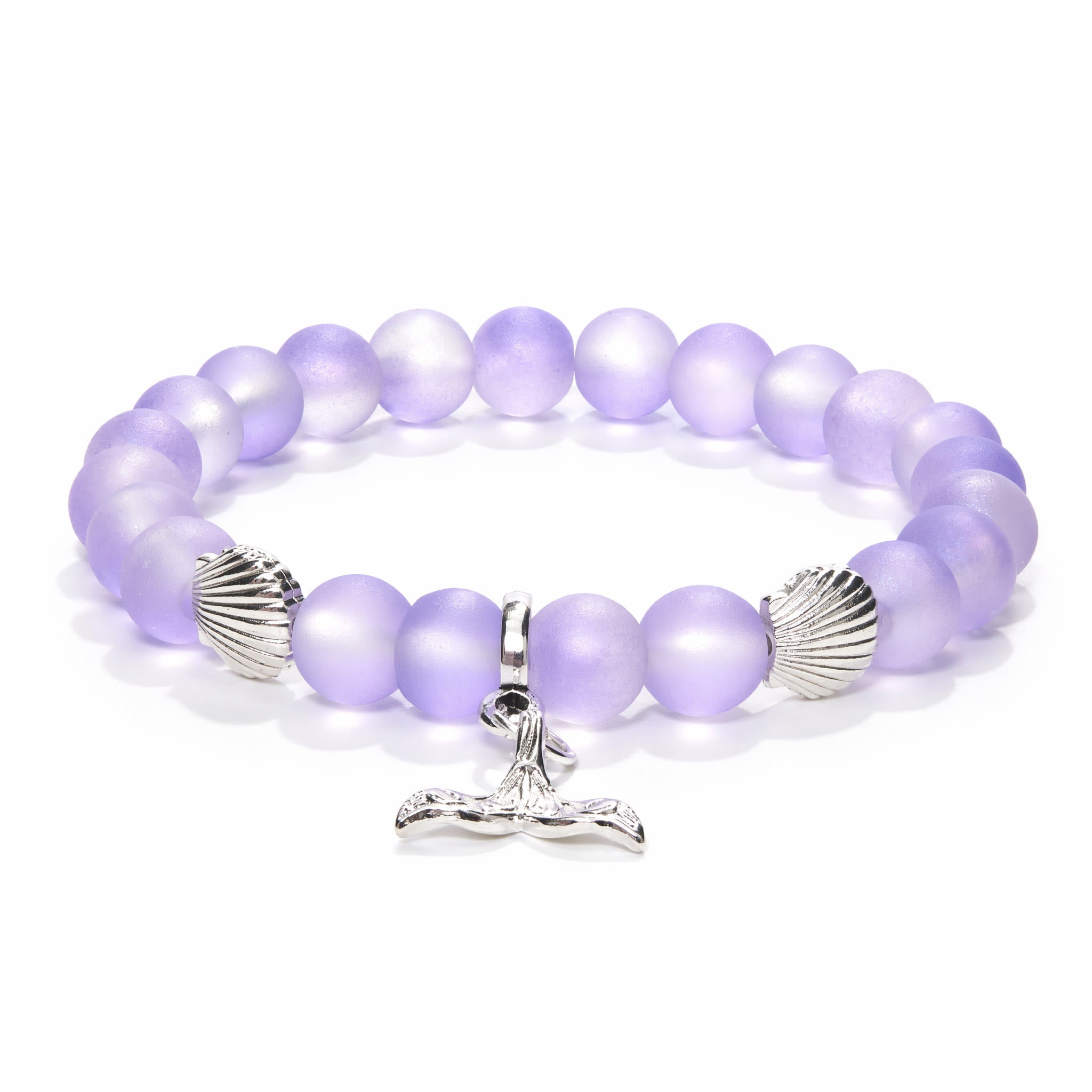 Shell & Whale Tail Save Sea Animals Bracelet – Recycled 8mm Frosted Glass Beads Supporting Ocean Cleanup  - image 0