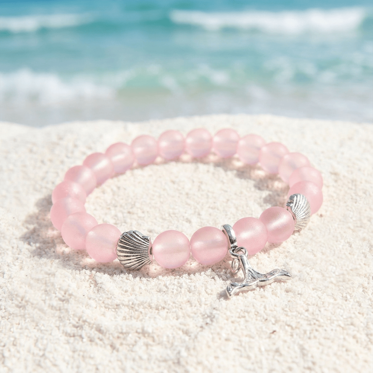Shell & Whale Tail Save Sea Animals Bracelet – Recycled 8mm Frosted Glass Beads Supporting Ocean Cleanup  - image 10