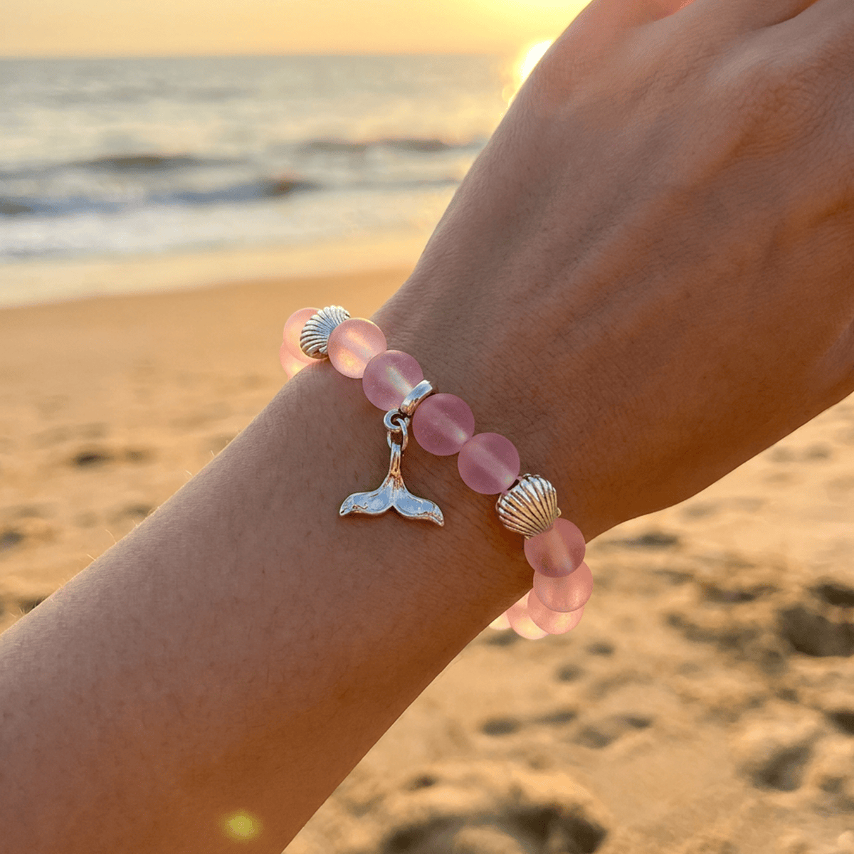 Shell & Whale Tail Save Sea Animals Bracelet – Recycled 8mm Frosted Glass Beads Supporting Ocean Cleanup  - image 11