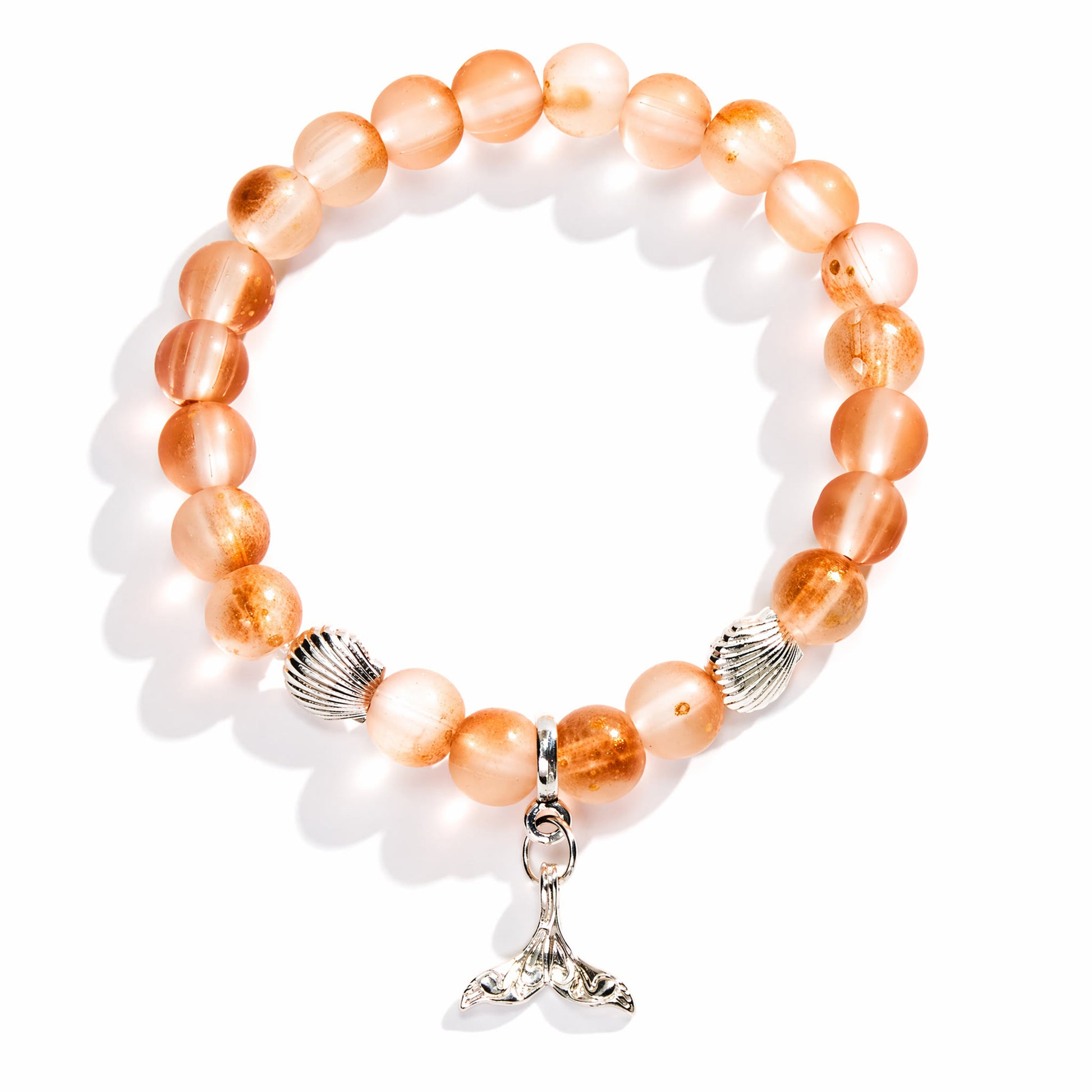 Whale Tail Guardian Bracelet – Recycled 8mm Frosted Gold-Speckled Glass Beads to Save Marine Life - image 6