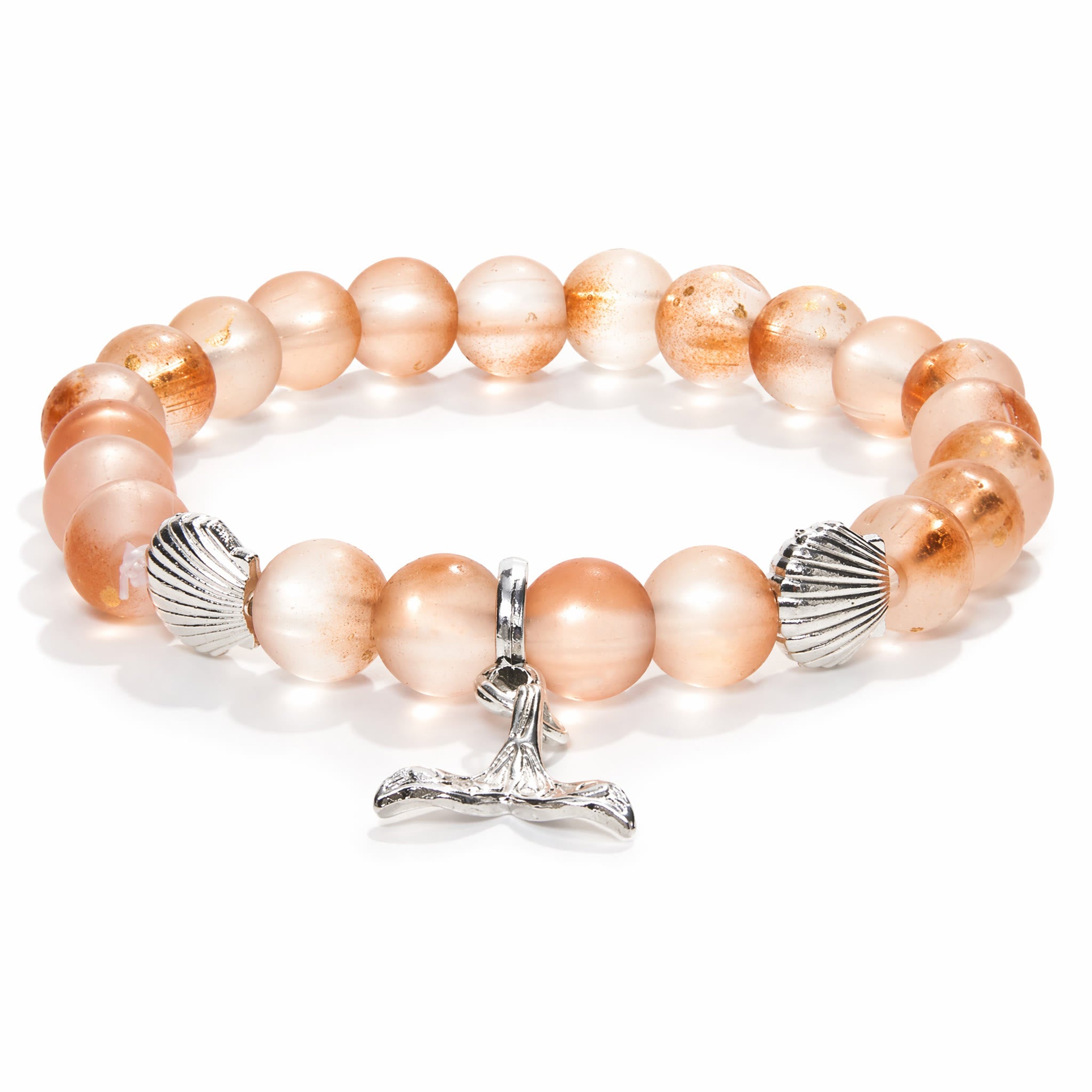 Whale Tail Guardian Bracelet – Recycled 8mm Frosted Gold-Speckled Glass Beads to Save Marine Life - image 0