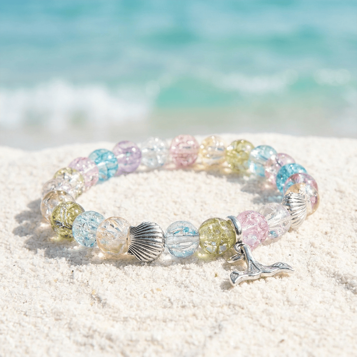 Save The Whales Recycled Glass Beads Bracelet – Whale Tail Charm With 8mm Glass Beads For Ocean Lovers - image 3