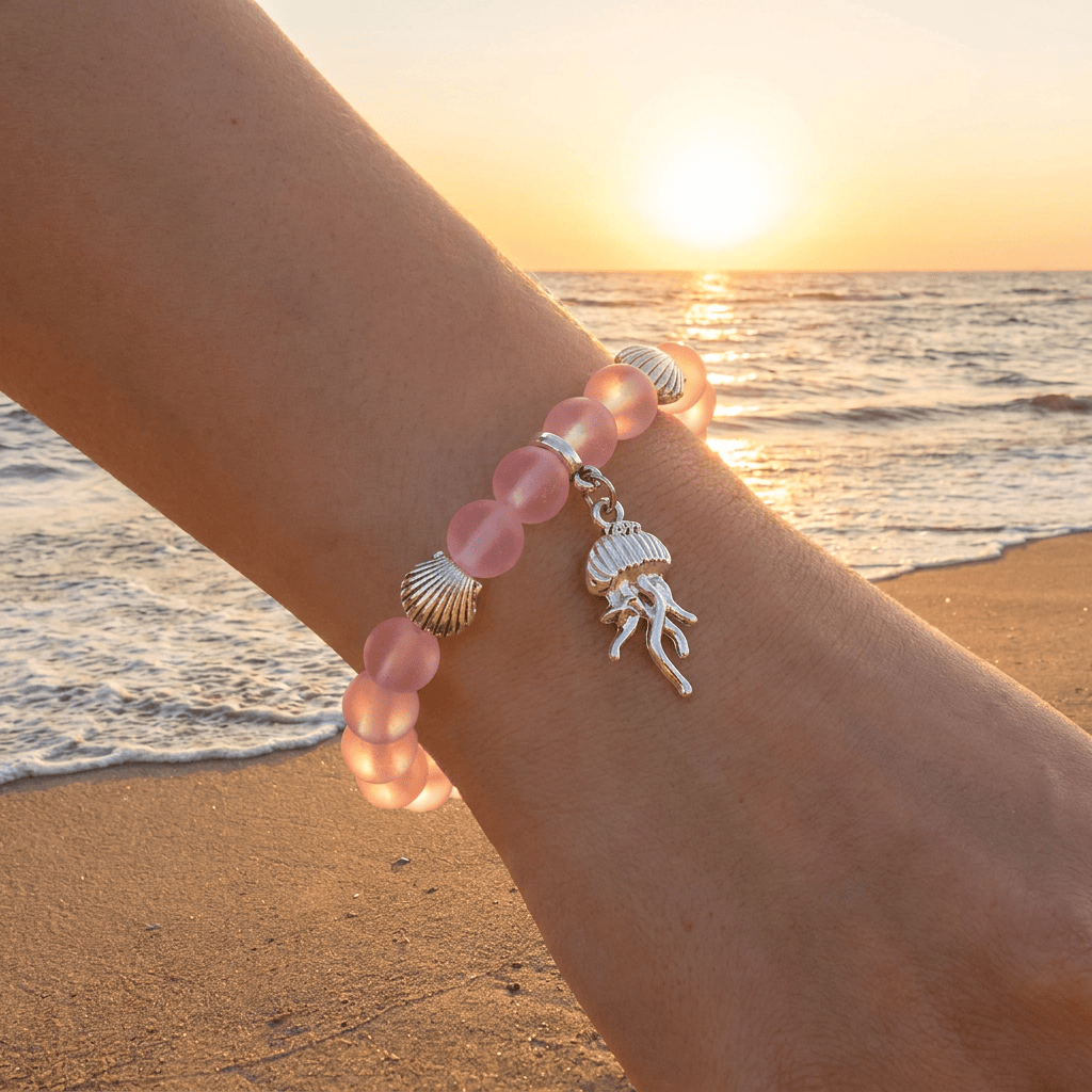 Save The Jellyfish Conservation Bracelet – Recycled 8mm Frosted Glass Beads From Ocean Waste - image 1