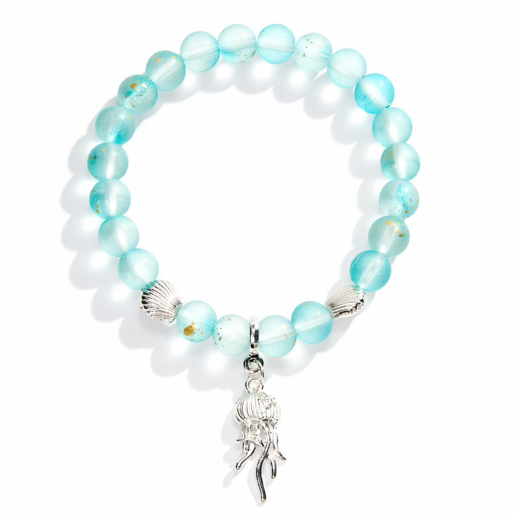 Ocean Cleanup Protect Marine Life Jellyfish Bracelet – Recycled 8mm Frosted Gold-Speckled Glass Beads - image 5