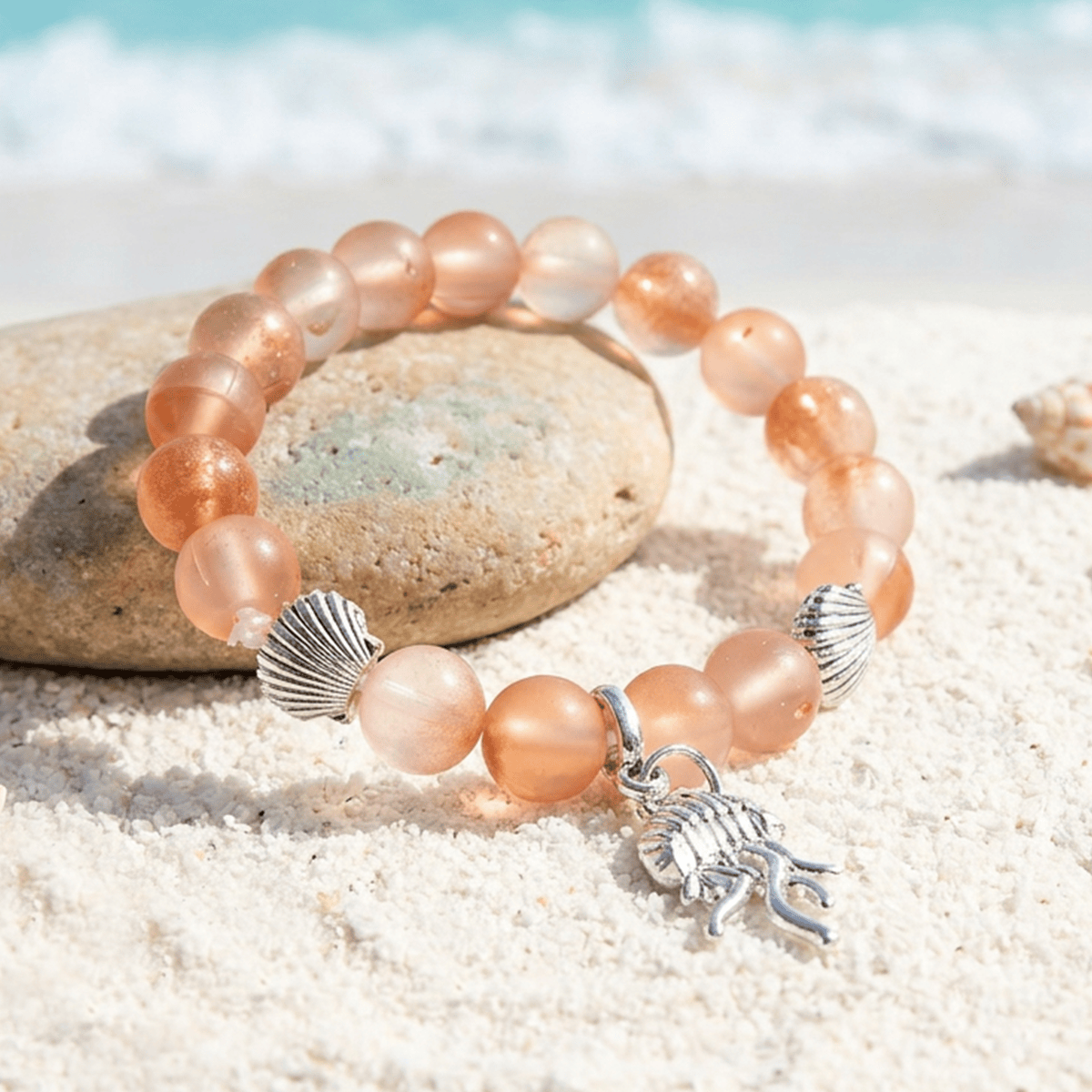 Ocean Cleanup Protect Marine Life Jellyfish Bracelet – Recycled 8mm Frosted Gold-Speckled Glass Beads - image 9