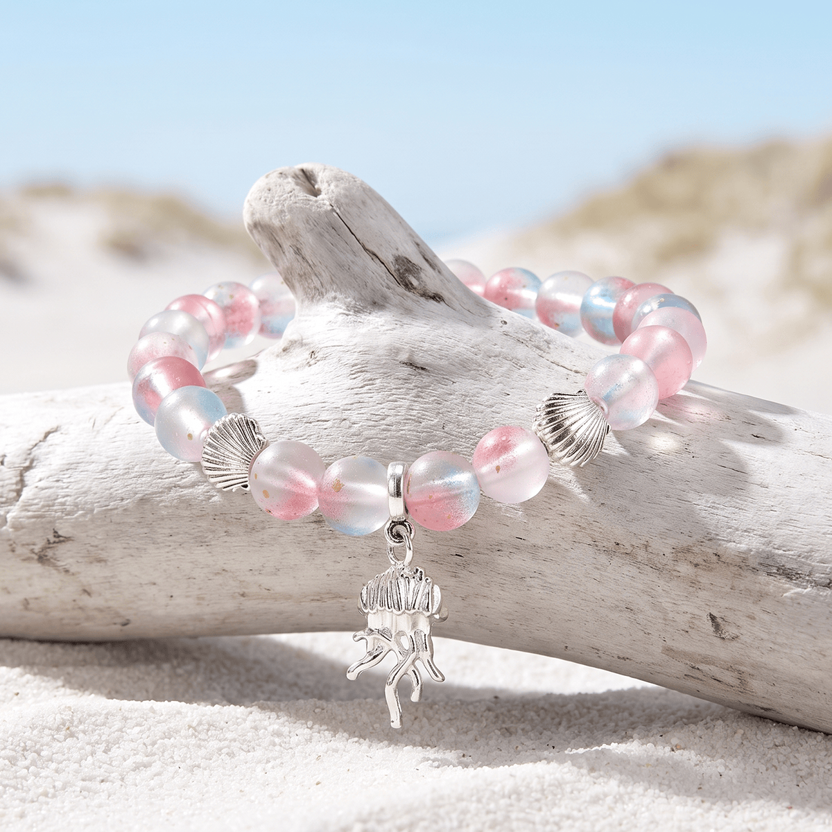 Ocean Cleanup Protect Marine Life Jellyfish Bracelet – Recycled 8mm Frosted Gold-Speckled Glass Beads - image 15