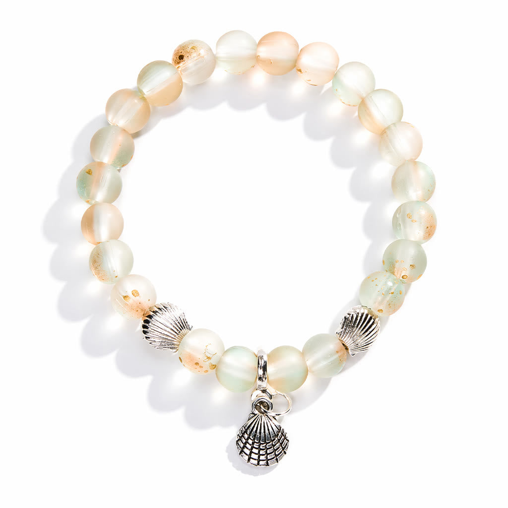 Seashell Charm Bracelet For Marine Conservation- Recycled 8mm Frosted Gold-speckled Glass Beads - image 7