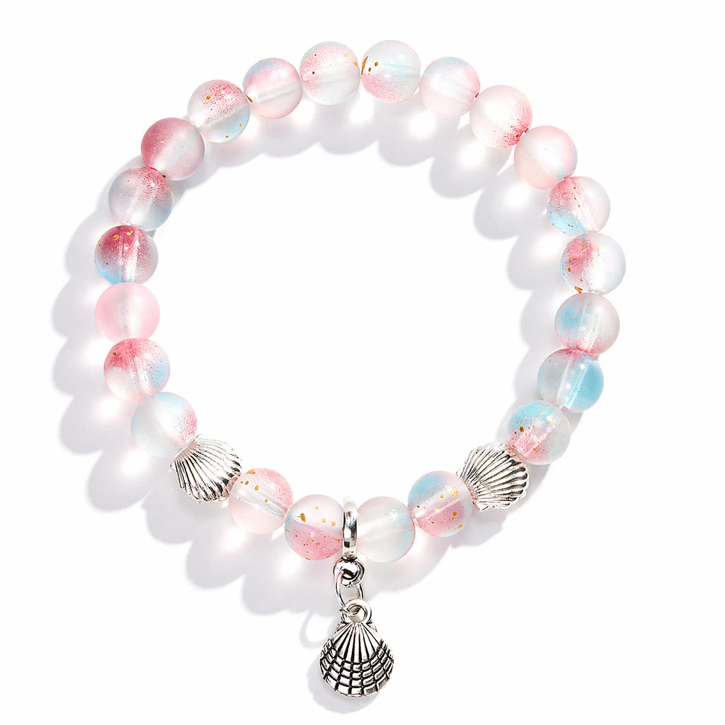 Seashell Charm Bracelet For Marine Conservation- Recycled 8mm Frosted Gold-speckled Glass Beads - image 18