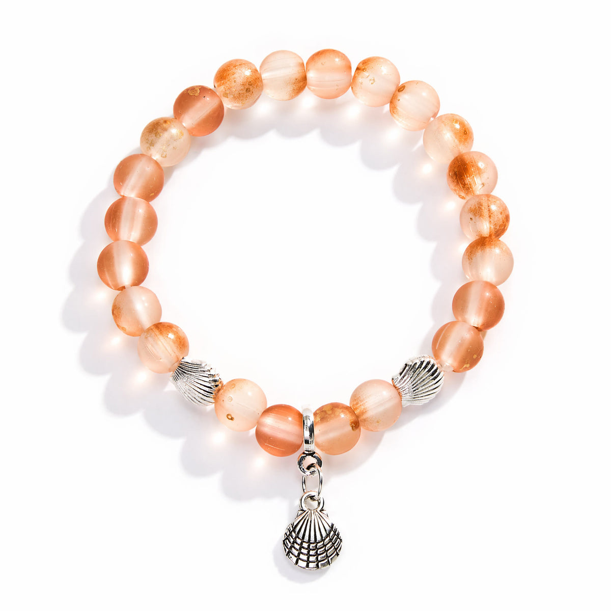 Seashell Charm Bracelet For Marine Conservation - Recycled 8mm Frosted Gold-speckled Glass Beads - image 11