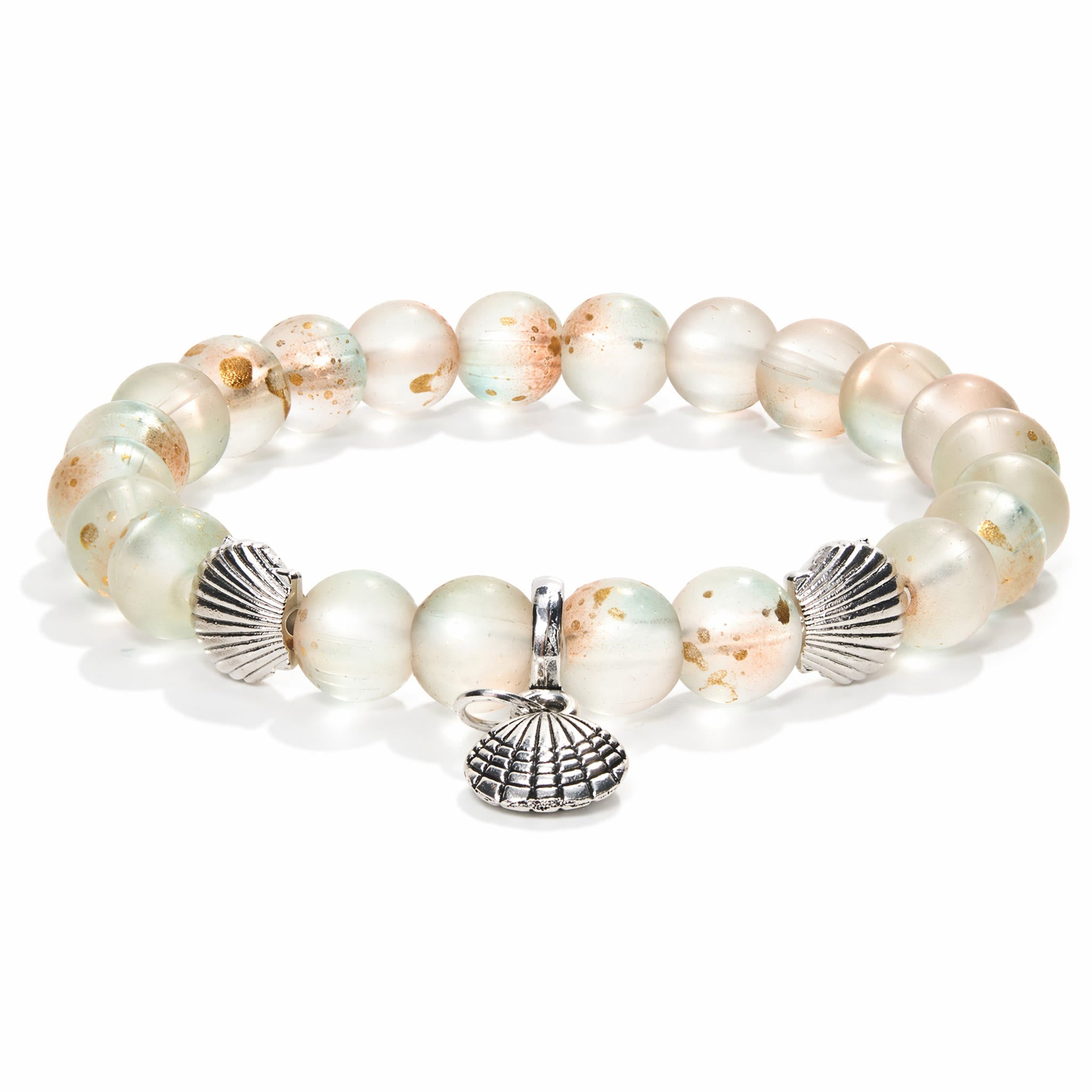 Seashell Charm Bracelet For Marine Conservation - Recycled 8mm Frosted Gold-speckled Glass Beads - image 0