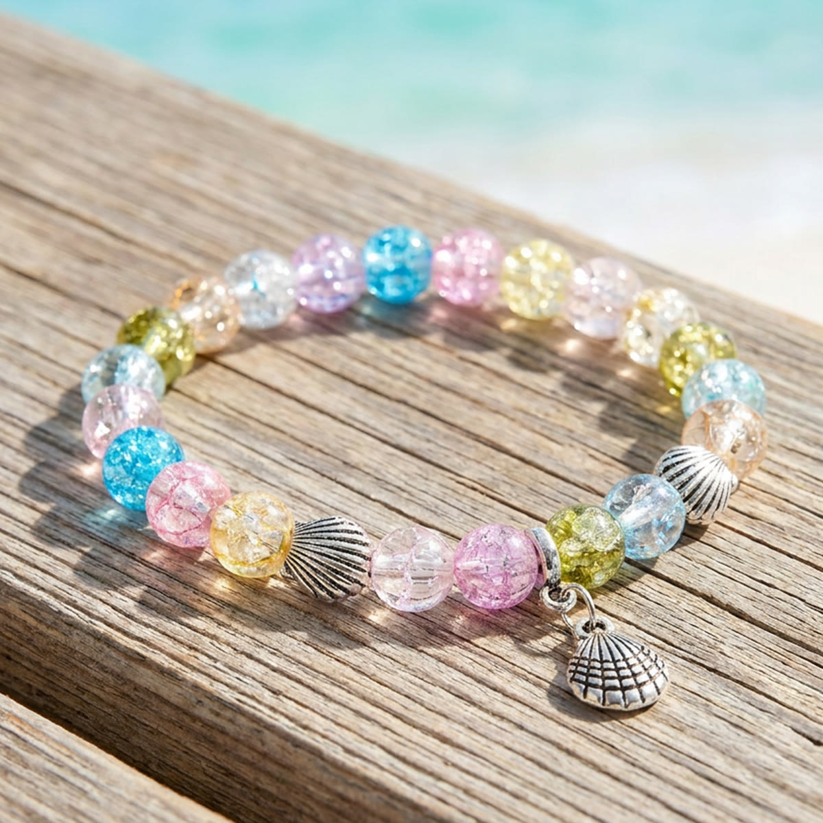Rainbow Seashell Bracelet - Recycled 8mm Glass Beads | Ocean Cleanup Bracelet for Marine Conservation - image 5