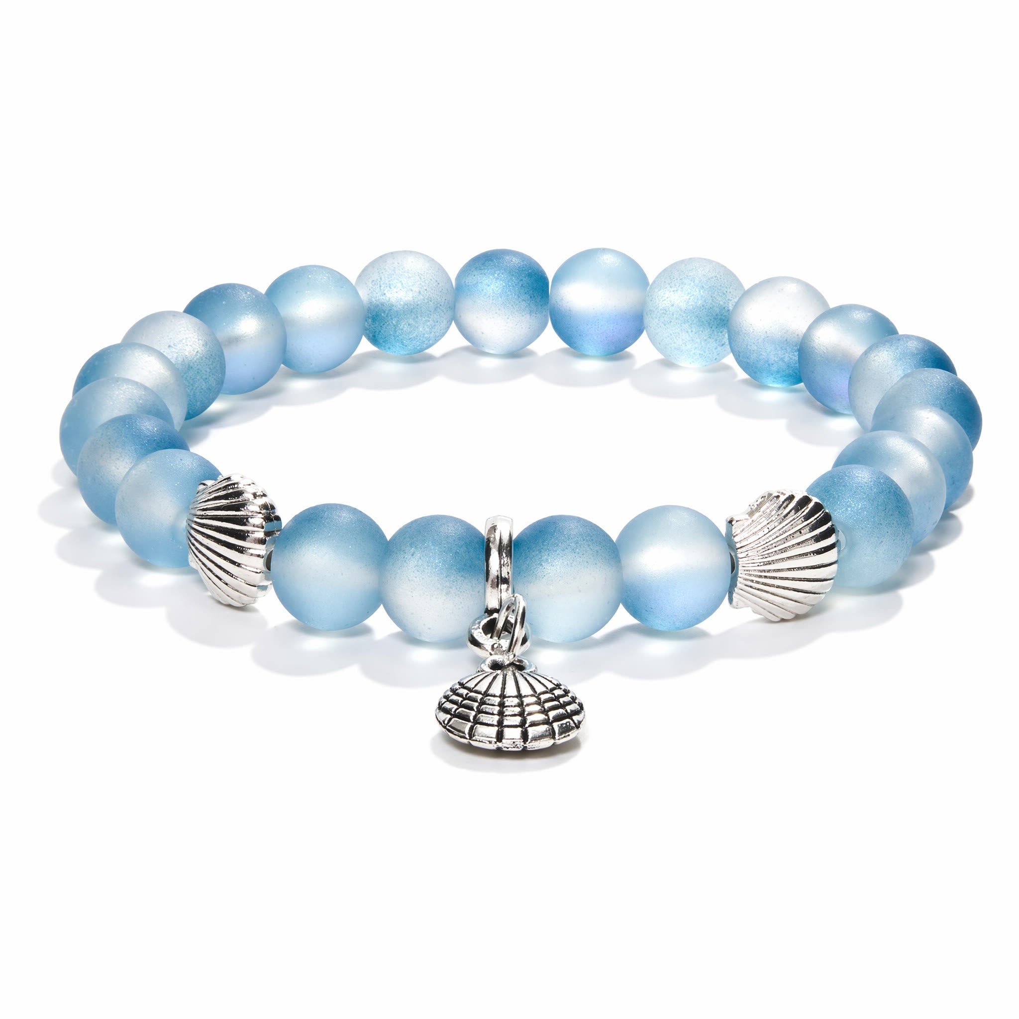 Marine Animal Protection Seashell Charm Bracelet – Recycled 8mm Glass Beads Made From Ocean Waste - image 0