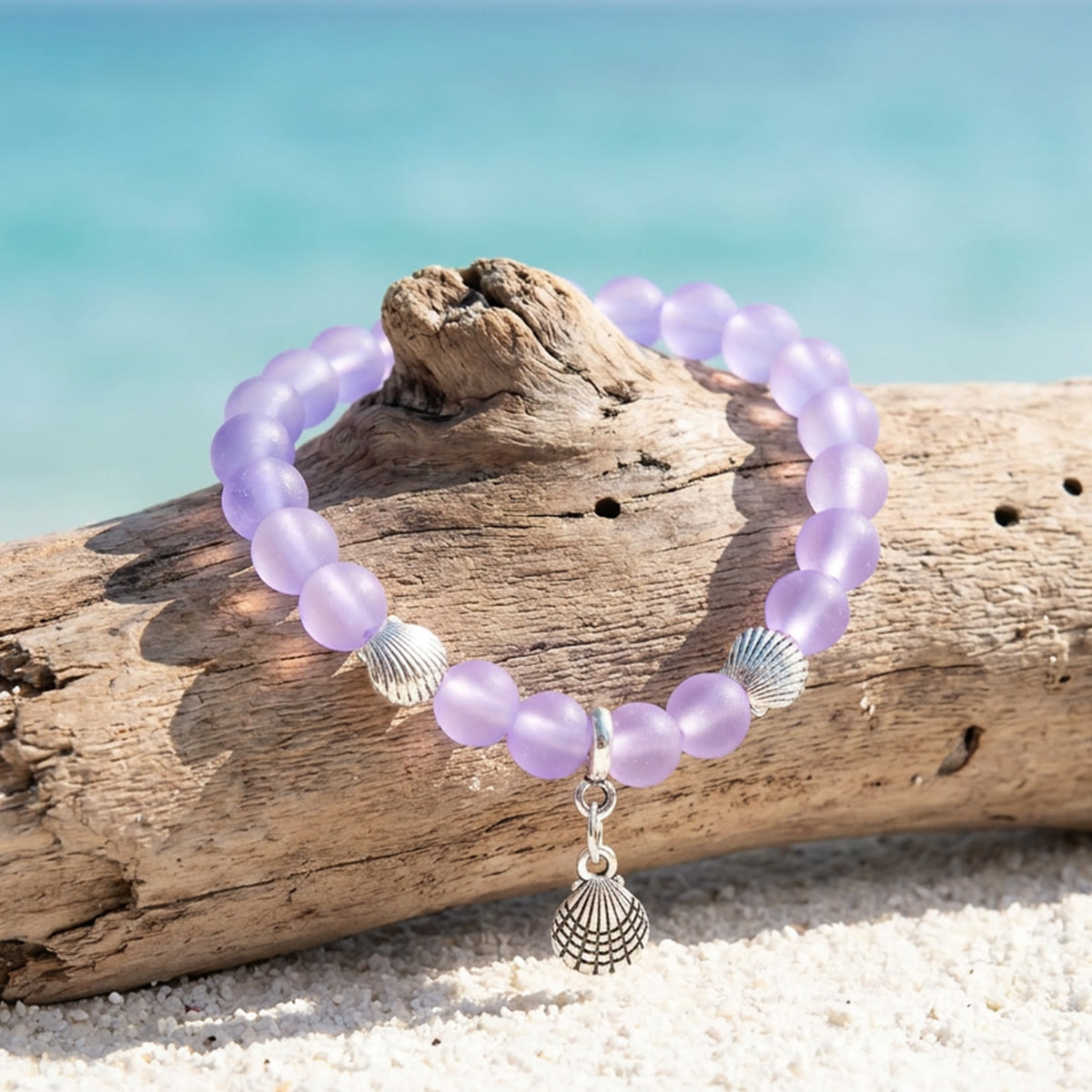 Marine Animal Protection Seashell Charm Bracelet – Recycled 8mm Glass Beads Made From Ocean Waste - image 8
