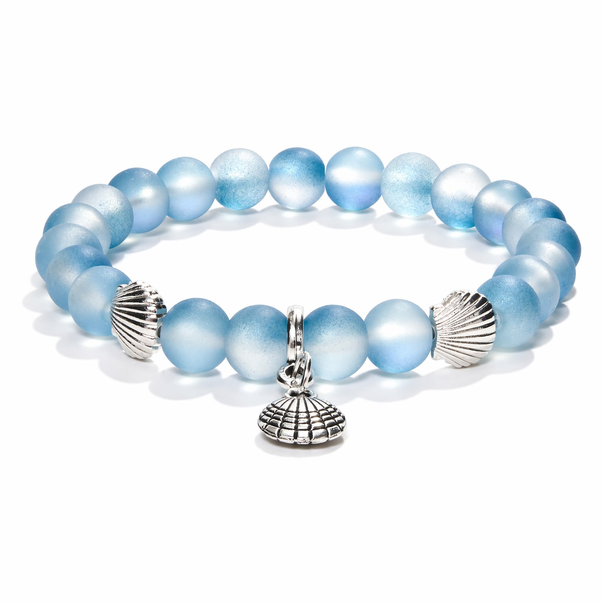 Marine Animal Protection Seashell Charm Bracelet – Recycled 8mm Glass Beads Made From Ocean Waste - image 0