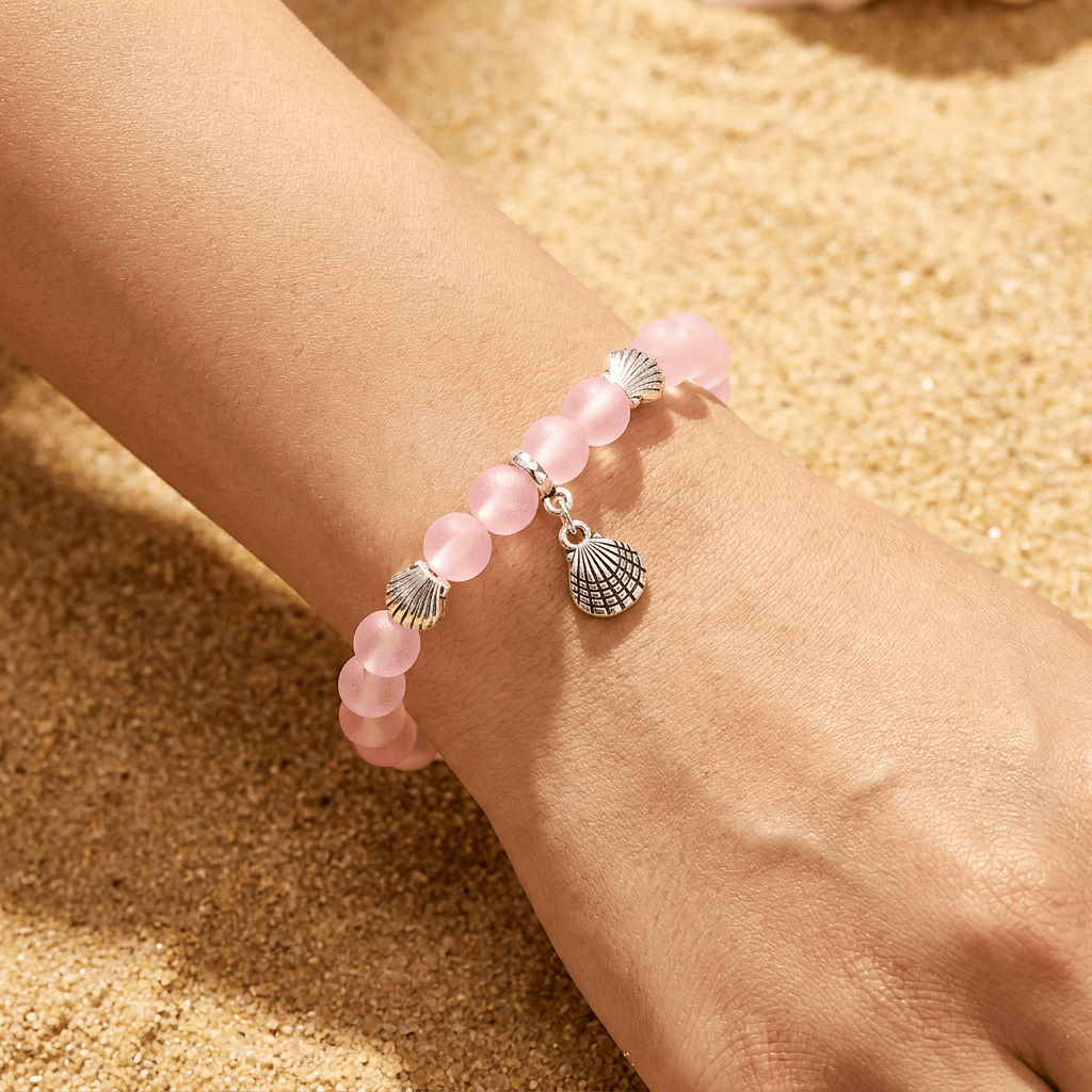Marine Animal Protection Seashell Charm Bracelet – Recycled 8mm Glass Beads Made From Ocean Waste - image 11