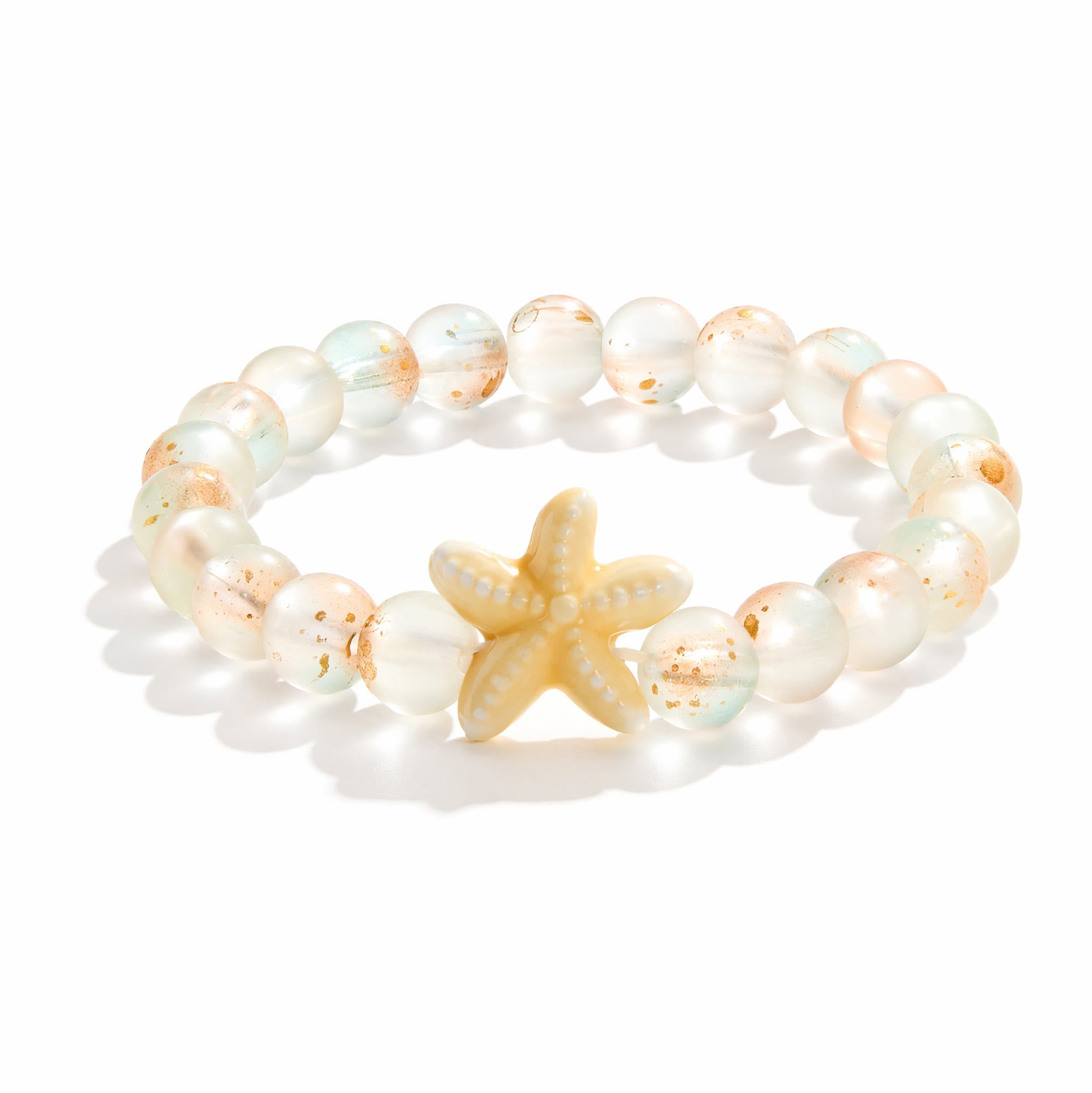 Support Clean Ocean Project Starfish Bracelet - Recycled 8mm Frosted Gold-Speckled Glass Beads - image 0