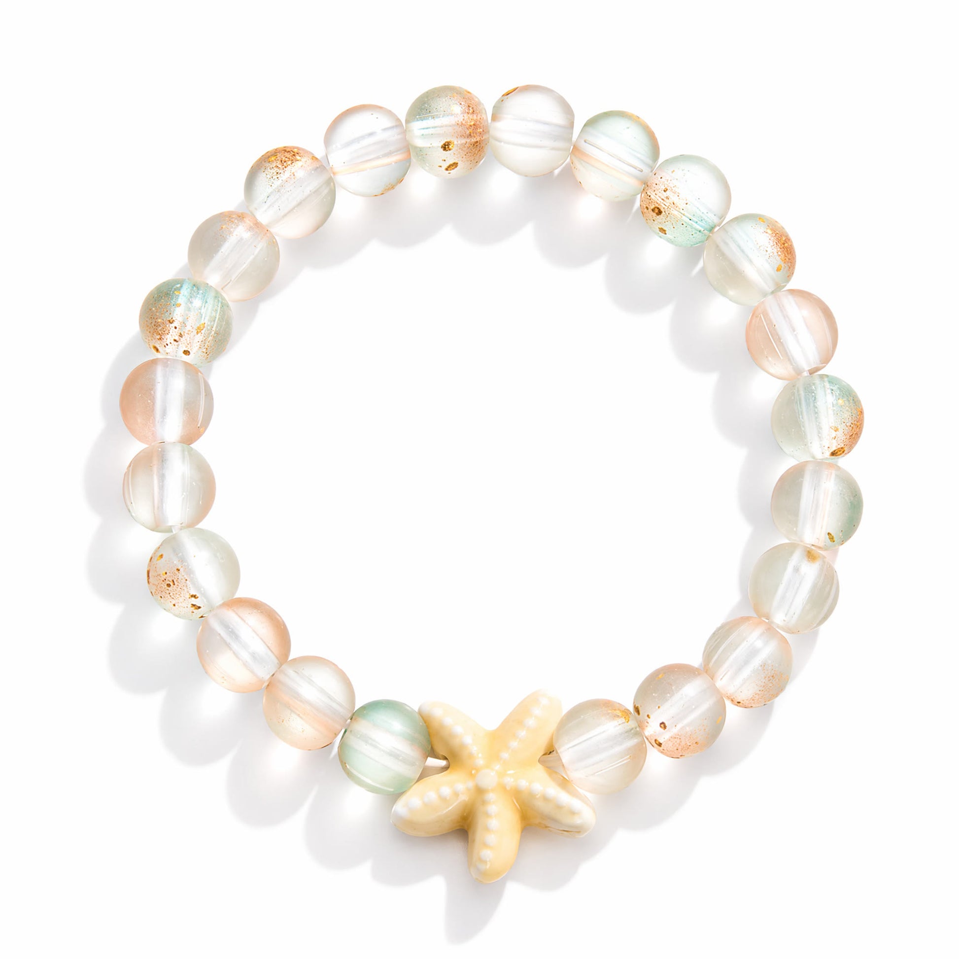 Support Clean Ocean Project Starfish Bracelet - Recycled 8mm Frosted Gold-Speckled Glass Beads - image 7