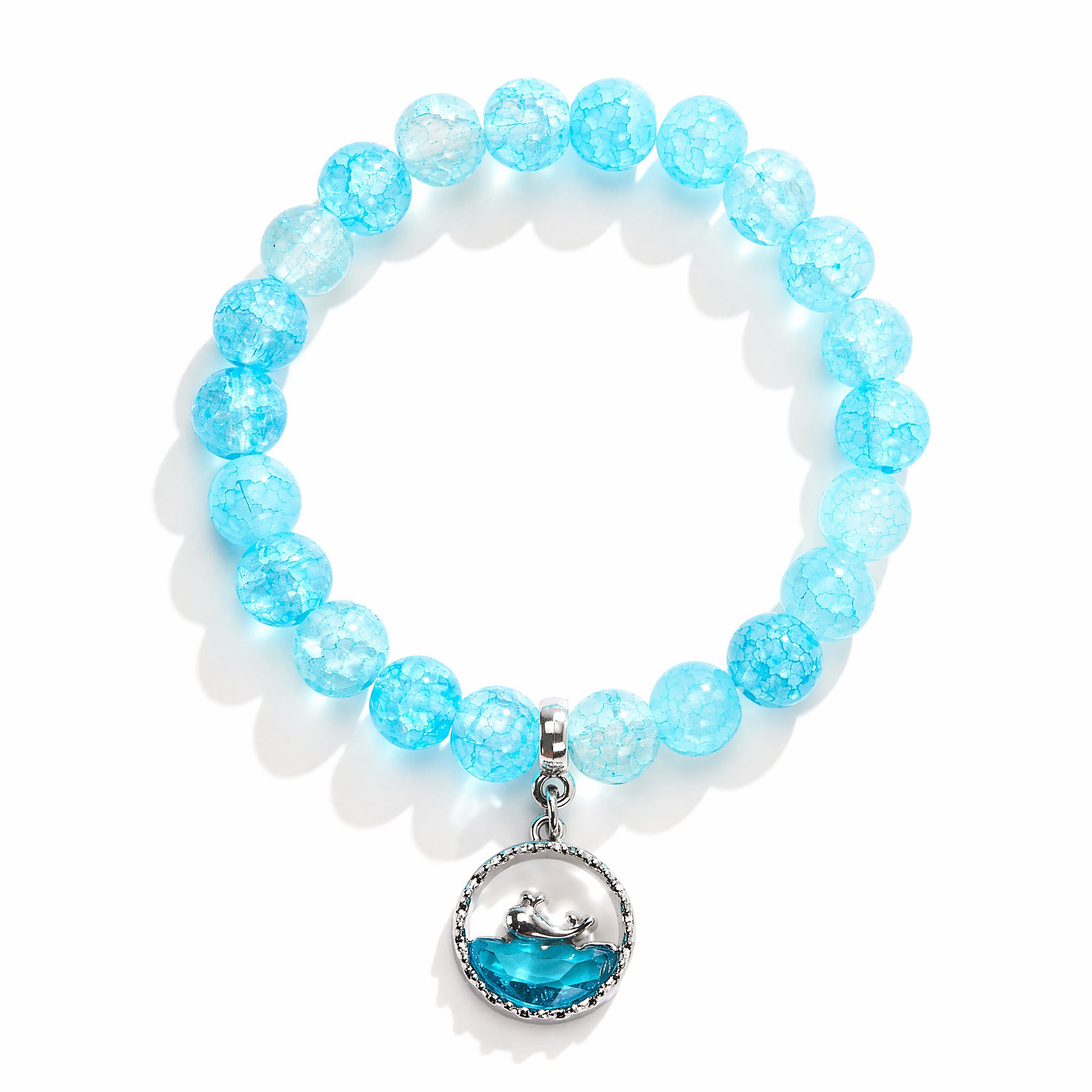 Save The Whales Conservation Bracelet - Blue Crackle Recycled 8mm Frosted Gold-Speckled Glass Beads - image 0