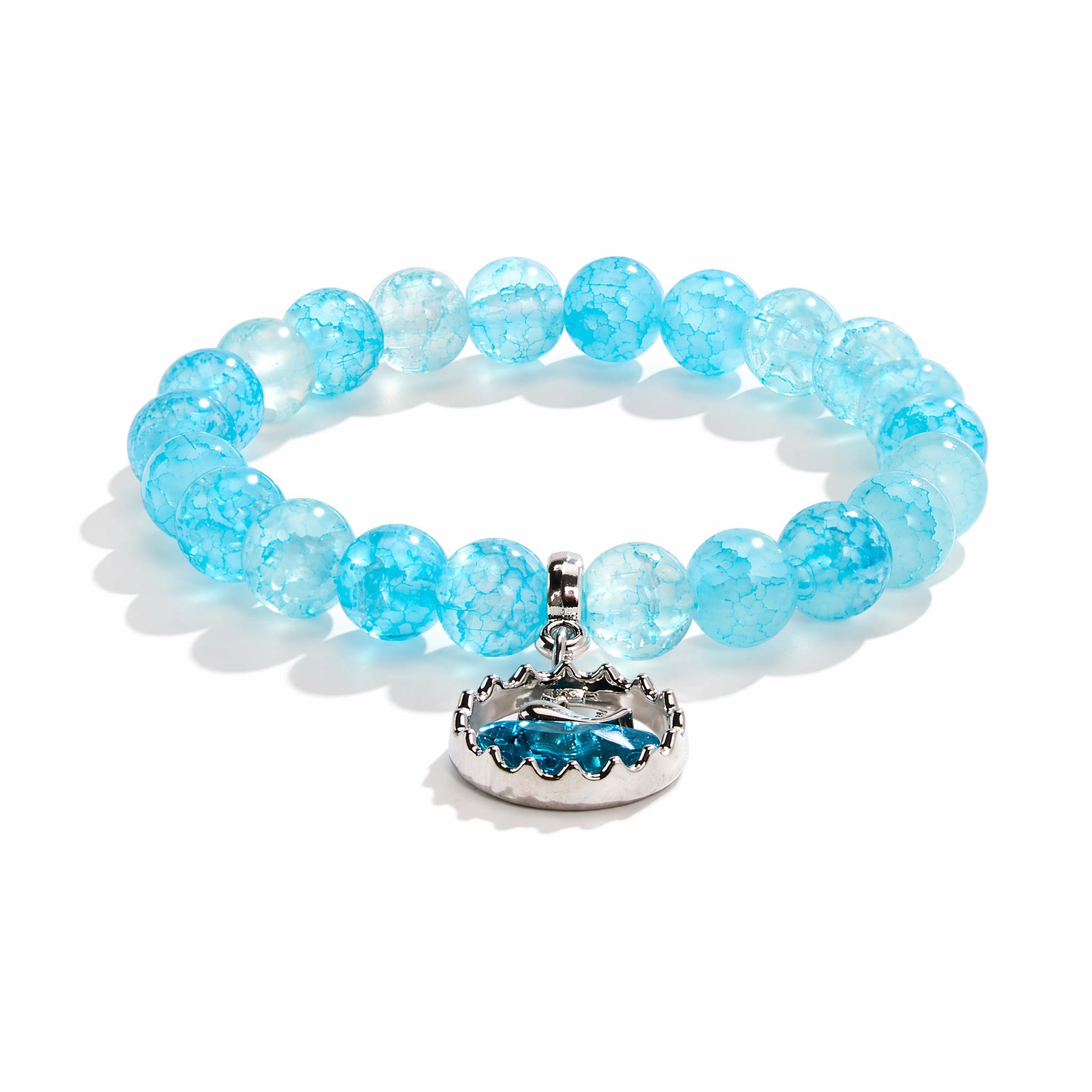 Save The Whales Conservation Bracelet - Blue Crackle Recycled 8mm Frosted Gold-Speckled Glass Beads - image 5