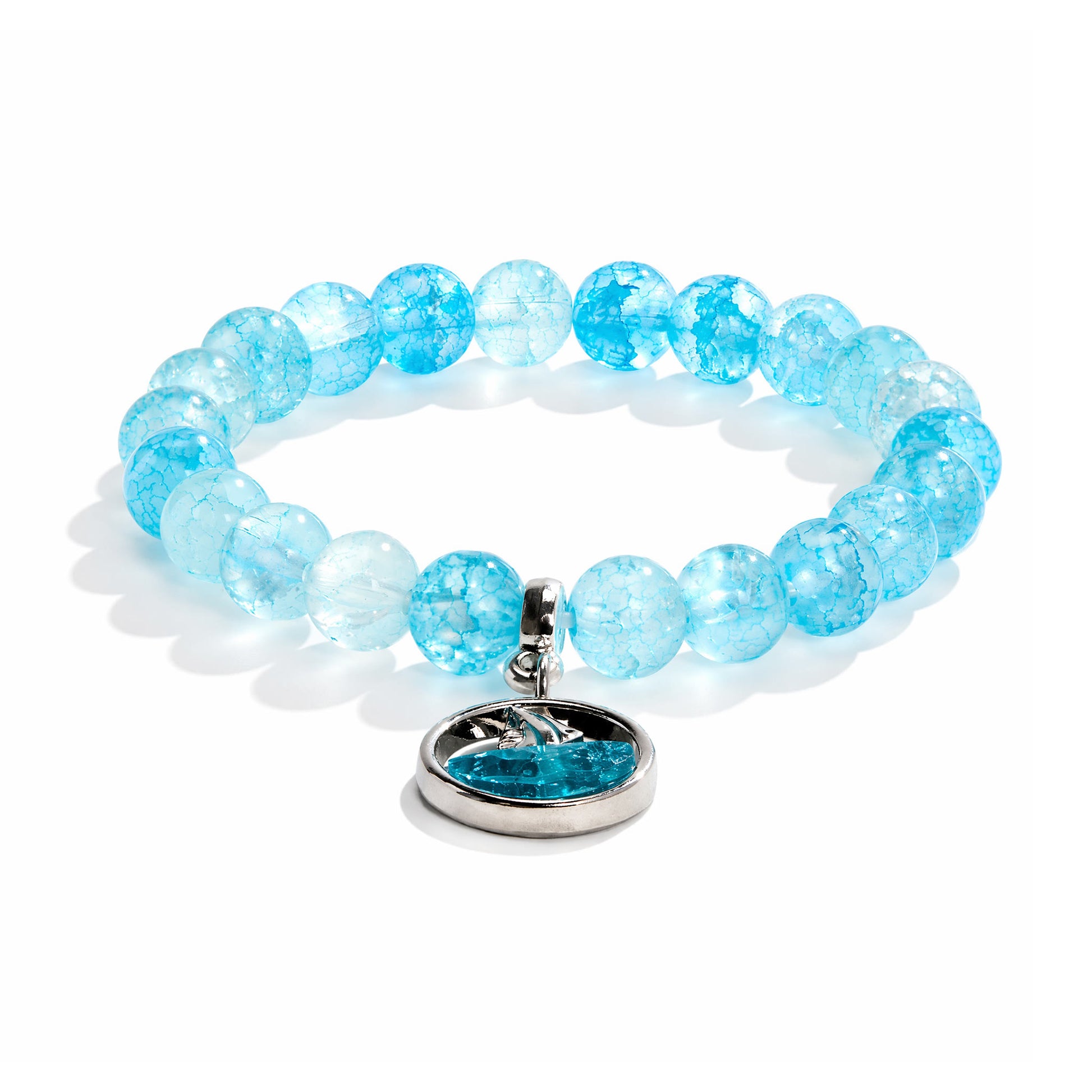 Tropical Fish Charm Bracelet - Blue Crackle Recycled 8mm Glass Beads  | Save Marine Life - image 6