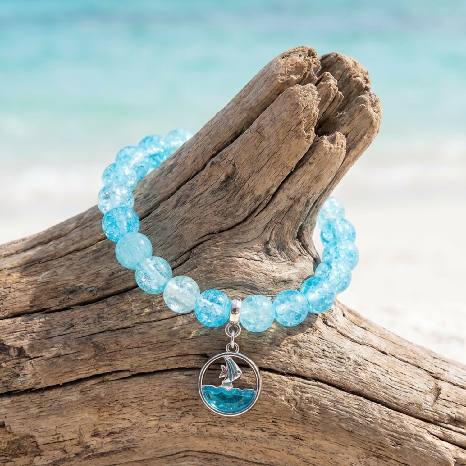 Tropical Fish Charm Bracelet - Blue Crackle Recycled 8mm Glass Beads  | Save Marine Life - image 5