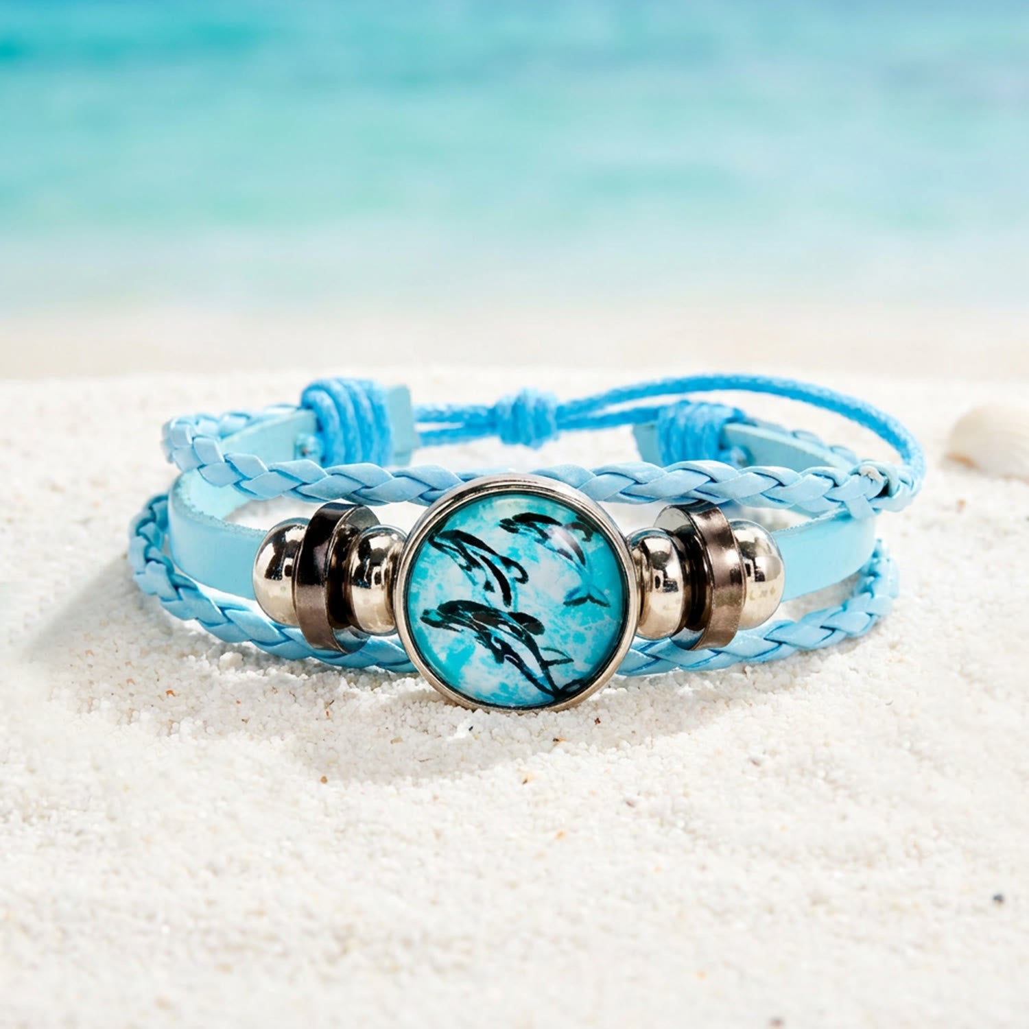 For Dolphin Lovers - Braided Blue Leather Boho Recycled Bracelet | Support Clean Ocean Project - image 2