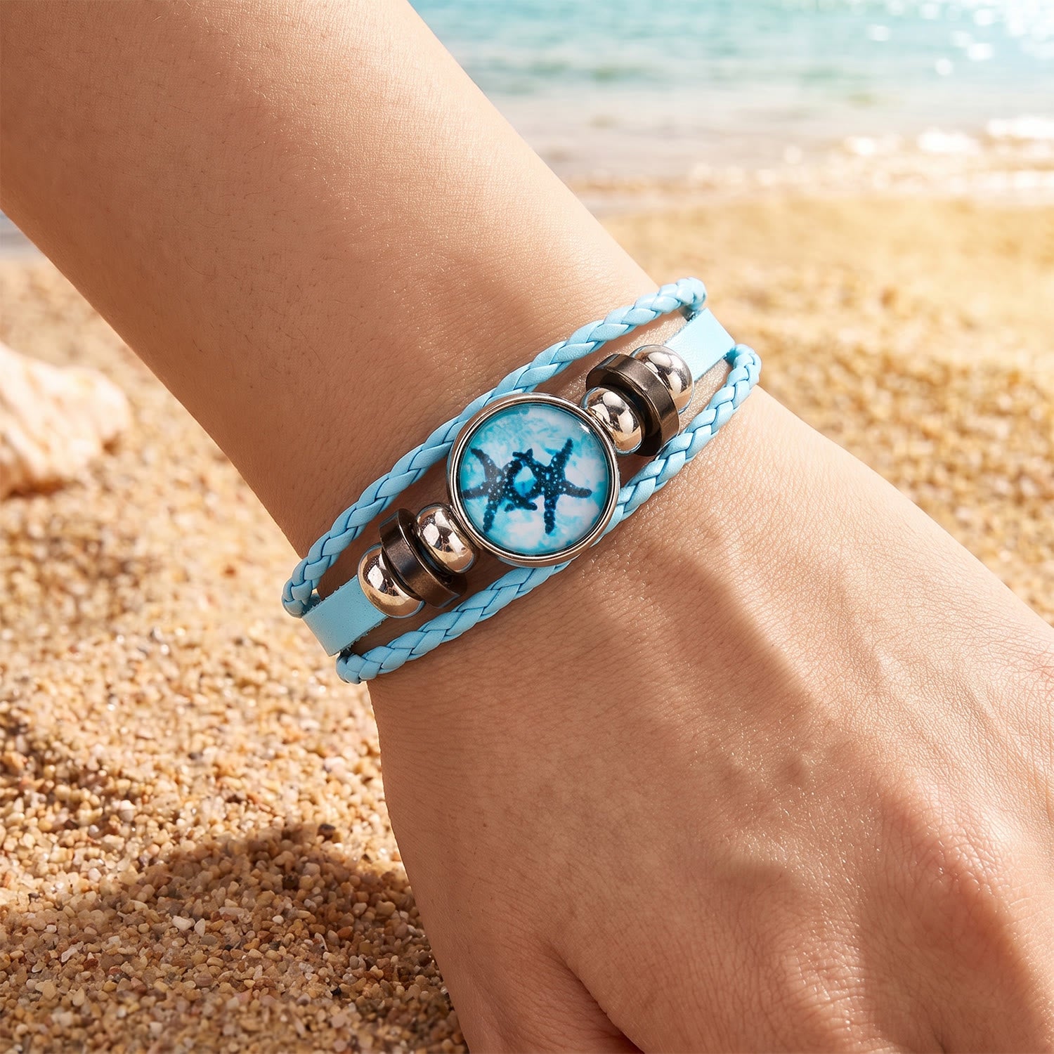 Save The Ocean Recycled Braided Leather Starfish Bracelet | Protect Marine Animals - image 1