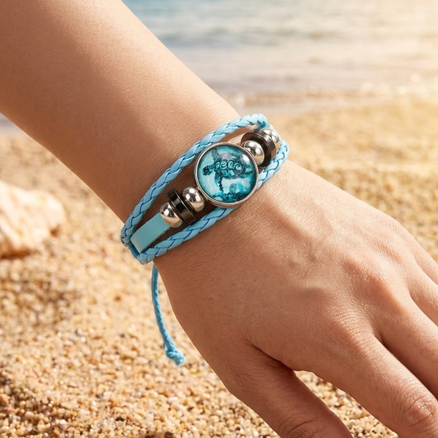 Ocean Cleanup Bracelet - Turtle Charm Bracelet Made From Upcycled Marine Debris - image 1