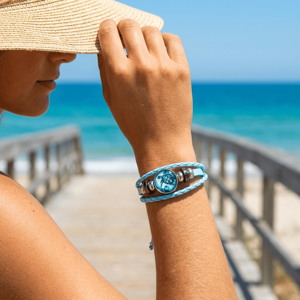 Ocean Cleanup Bracelet - Turtle Charm Bracelet Made From Upcycled Marine Debris - image 1