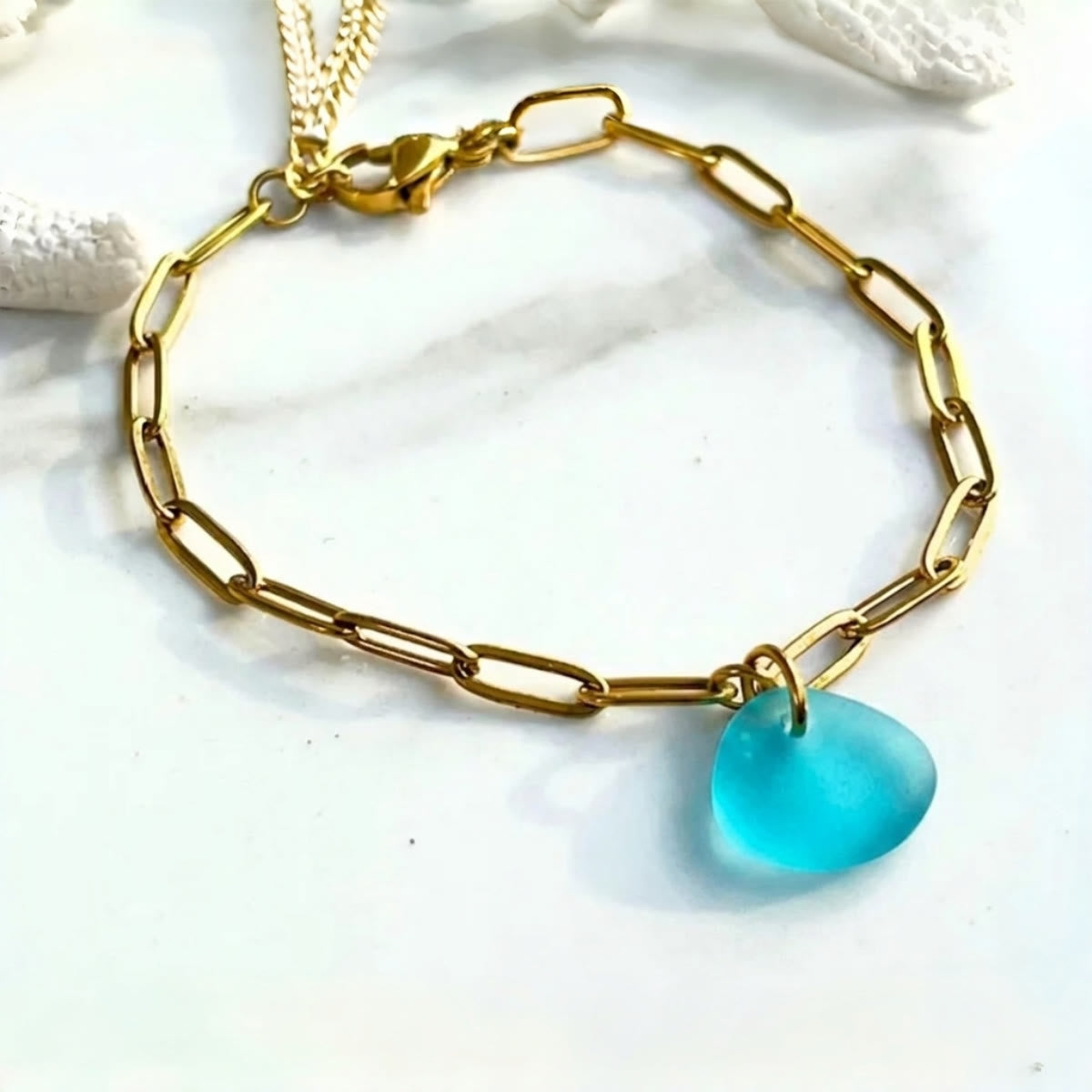 Mermaid Soul Sister Aqua Blue Sea Glass Bracelet - Blue - Style #1 - image 5