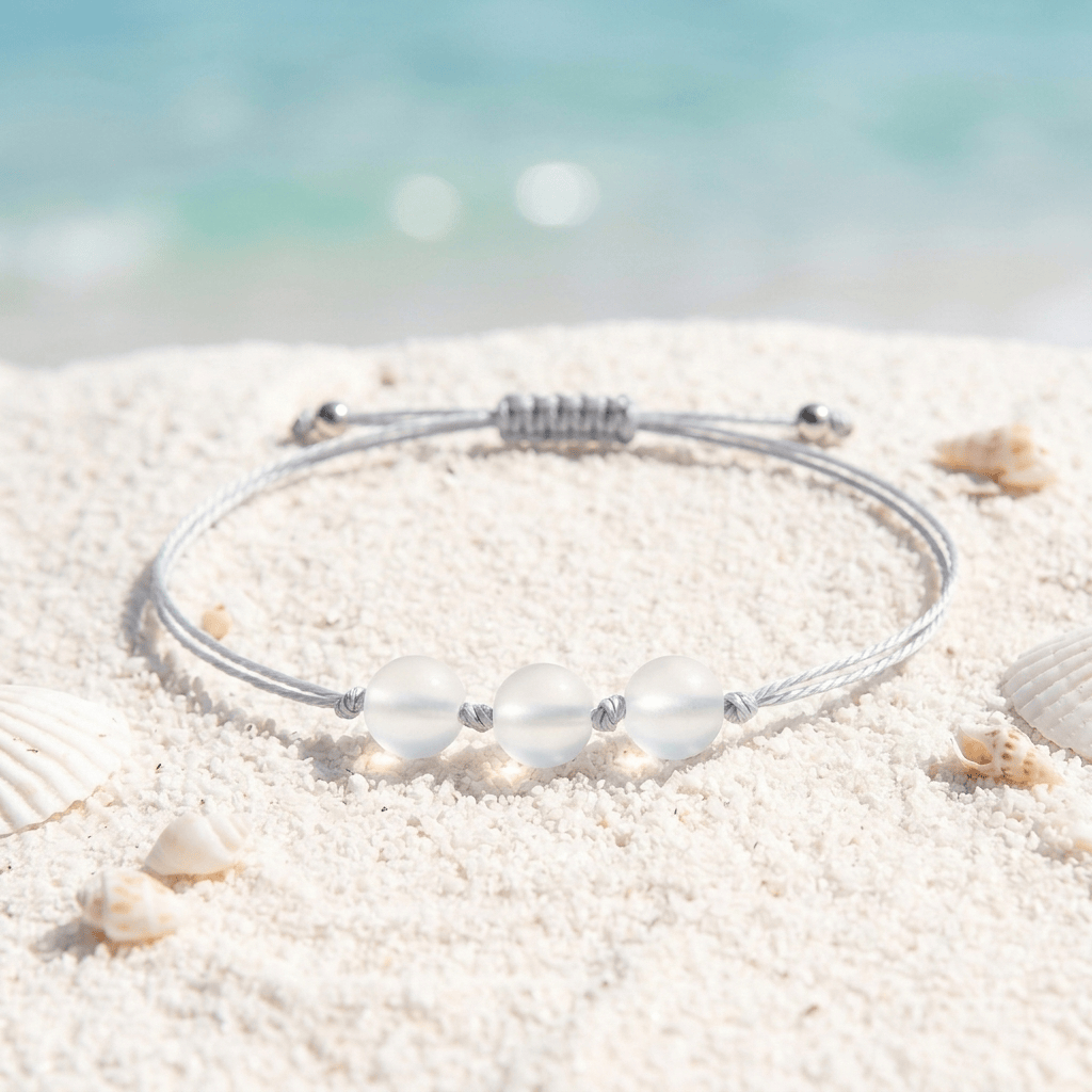 3 Wishes For The Ocean Guardian Braided Bracelet - Recycled Sea Glass Made From Ocean Waste - White - Adjustable (Max 11.6inch / 29.5cm) - image 6