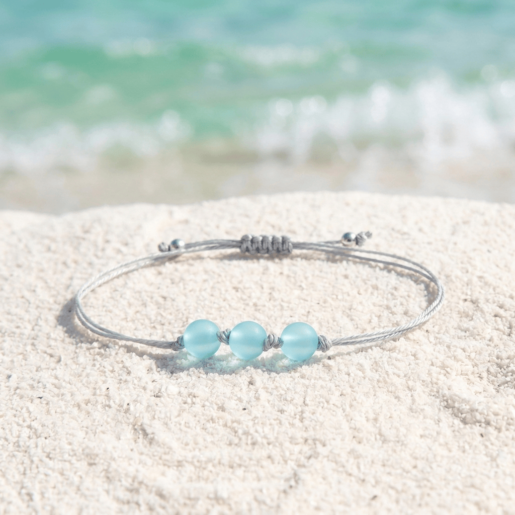 3 Wishes For The Ocean Guardian Braided Bracelet - Recycled Sea Glass Made From Ocean Waste - Ocean Blue - Adjustable (Max 11.6inch / 29.5cm) - image 0