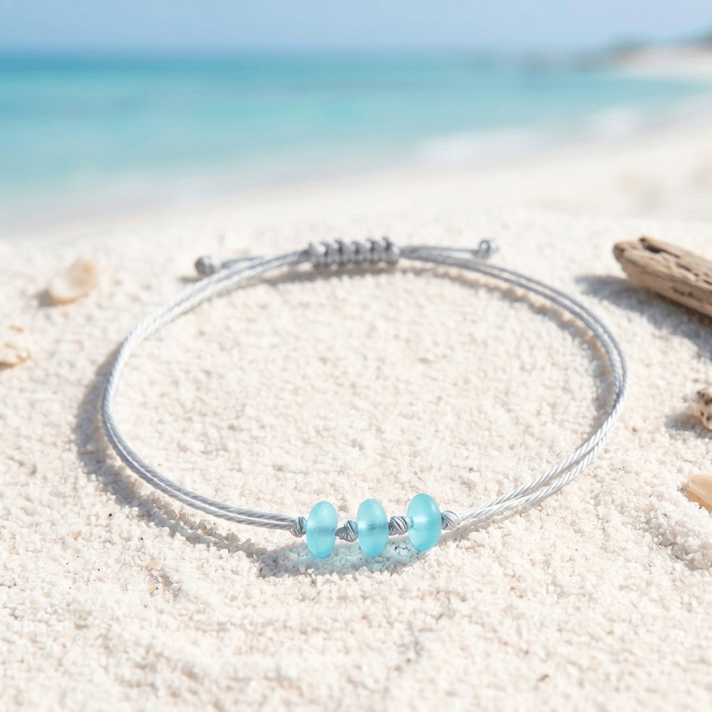 The Ocean Trinity Braided Bracelet - Recycled Sea Glass Beads For Saving Marine Animals - Blue - Adjustable (Max 11.6inch / 29.5cm) - image 0