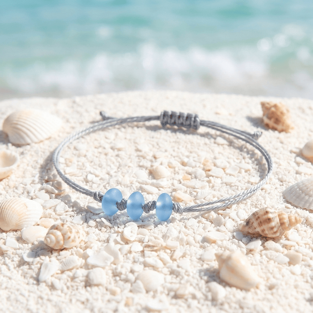The Ocean Trinity Braided Bracelet - Recycled Sea Glass Beads For Saving Marine Animals - Ocean Blue - Adjustable (Max 11.6inch / 29.5cm) - image 5