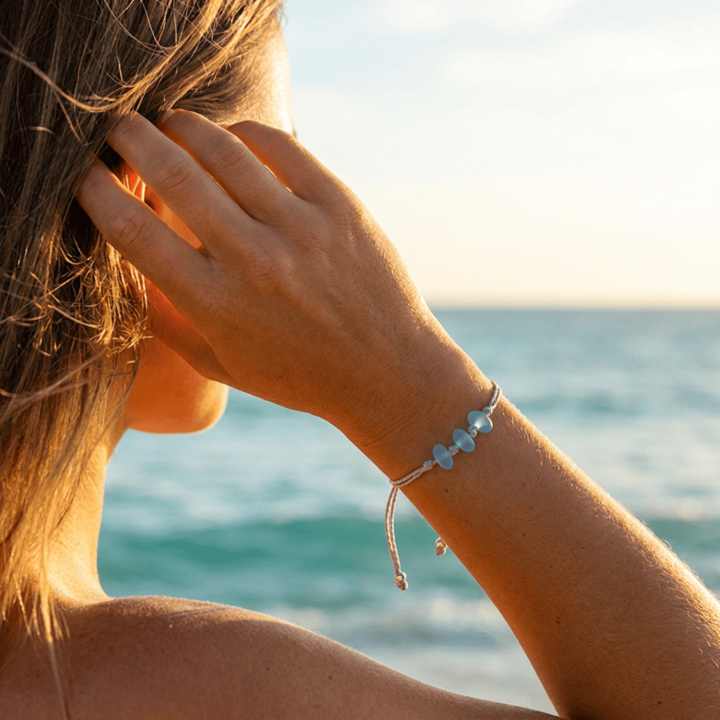 The Ocean Trinity Braided Bracelet - Recycled Sea Glass Beads For Saving Marine Animals - image 1