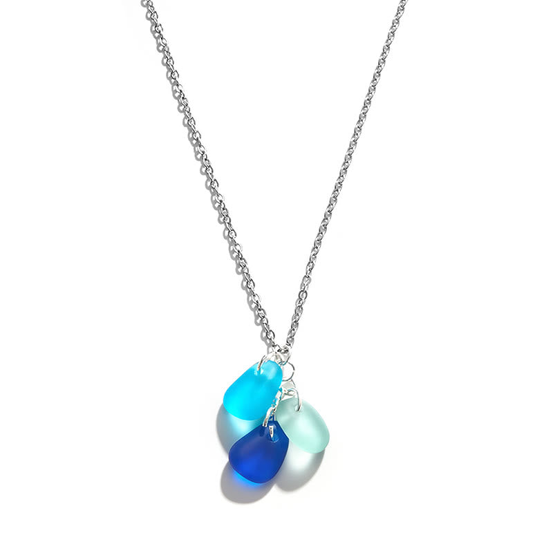 Saves Marine Animals The Ocean Tears Necklace - Recycled Triple Frosted Sea Glass Drop Pendant - image 3